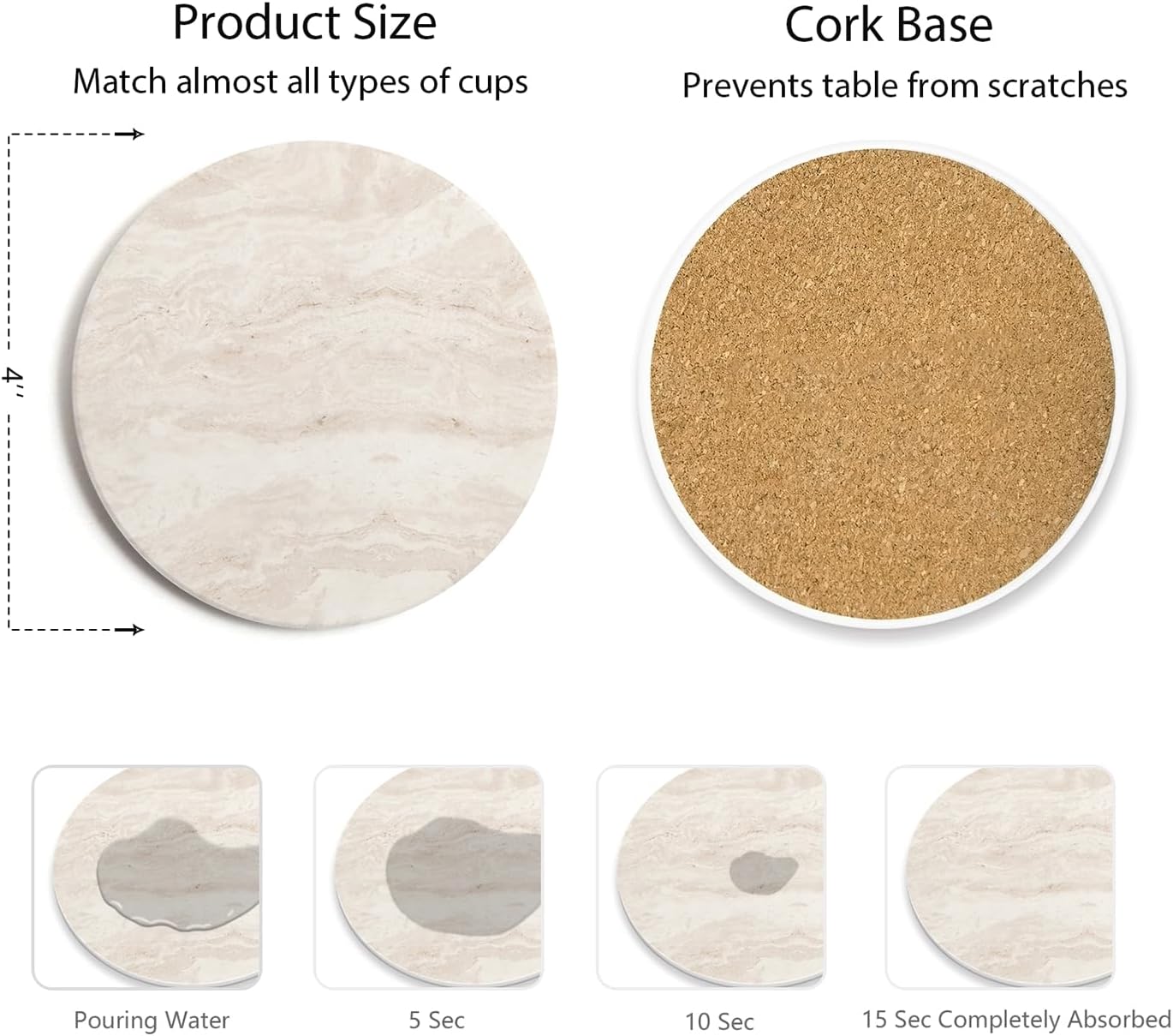 Set of 6 Light Beige Abstract Onyx Marble Coasters with Holder, Absorbent Ceramic Drink Coasters for Table Protection, Coffee Table Decor - Image 2