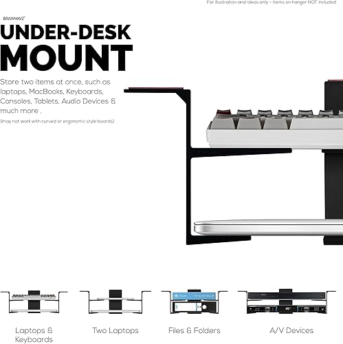 Miniatura 7 de BRAINWAVZ Soporte doble para debajo del escritorio para portátiles y dispositivos de hasta 3 pulgadas de grosor como routers, caja de cable,