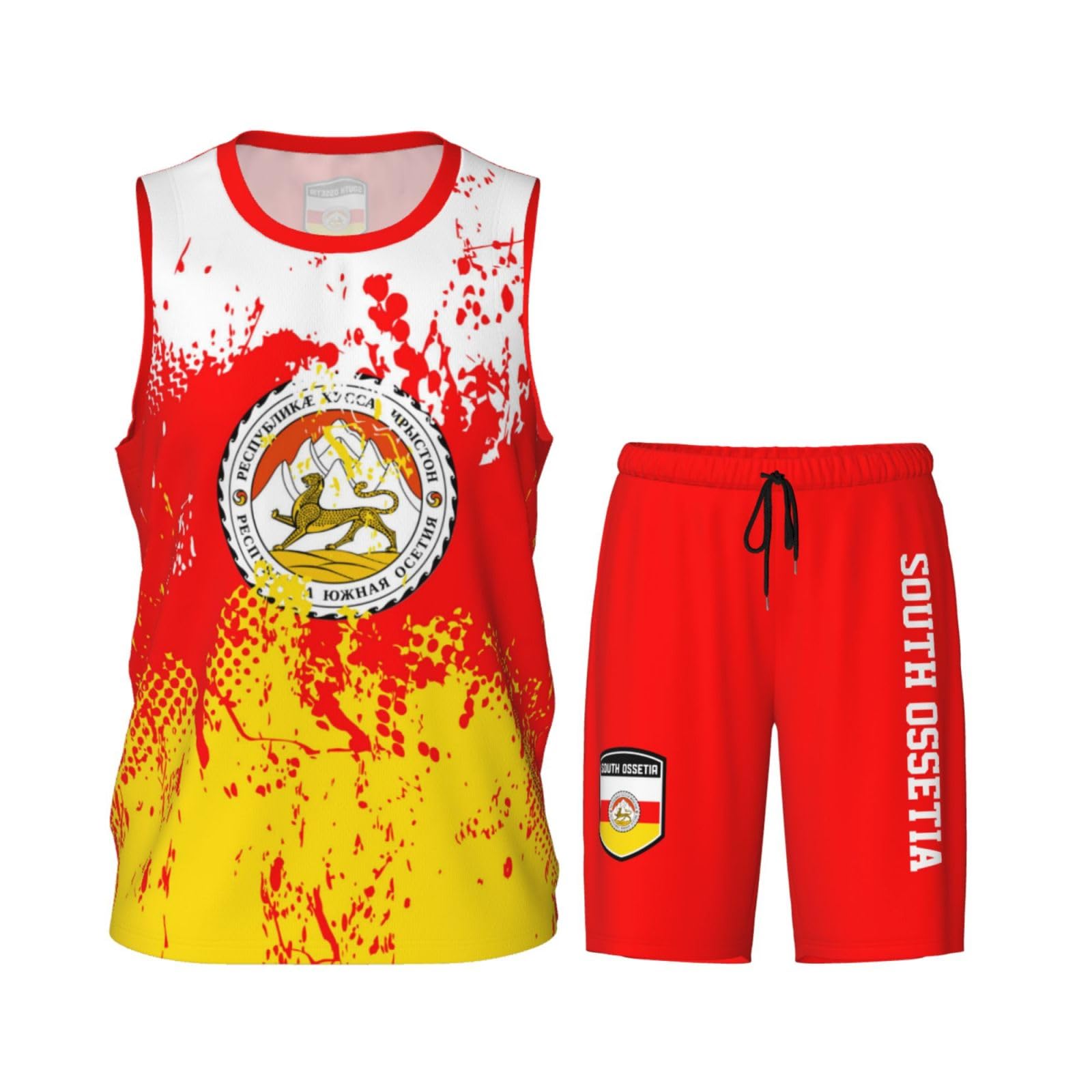 South Ossetia Flag Flag Grain (1) Basketball Jersey Uniform Suit for Men Adults Training Athletic Set