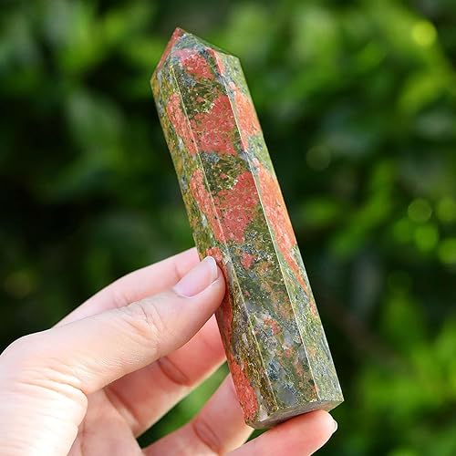 LAIDANLA Unakite - Varitas de cristales curativos de 3.5 a 4 pulgadas, varita de energía natural de Reiki, piedra de obelisco de punta hexagonal,