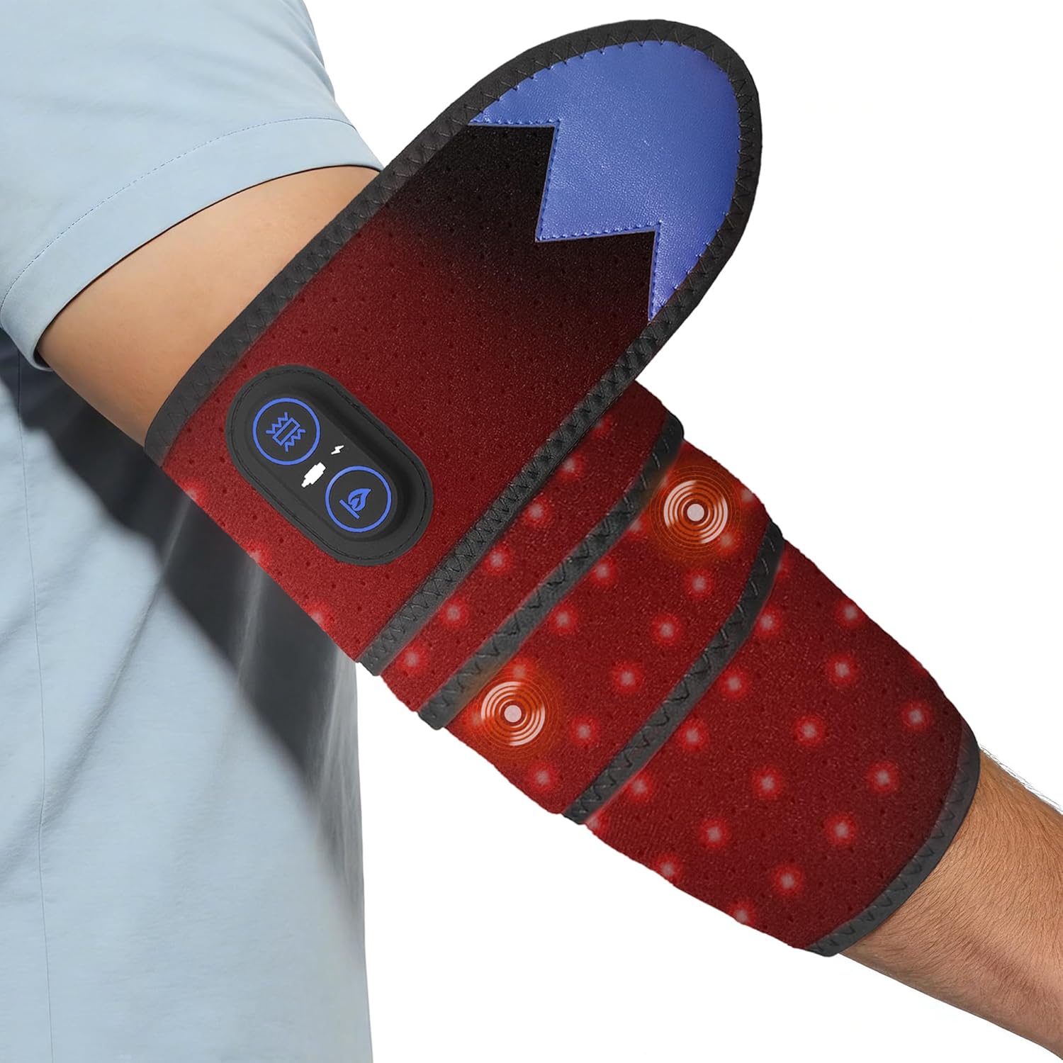 Cordless Heating Pad for Arm with Red Light, Elbow Heating Massager Pad Wrap, Heated Arm Sleeve with 3 Heat & Timing Settings
