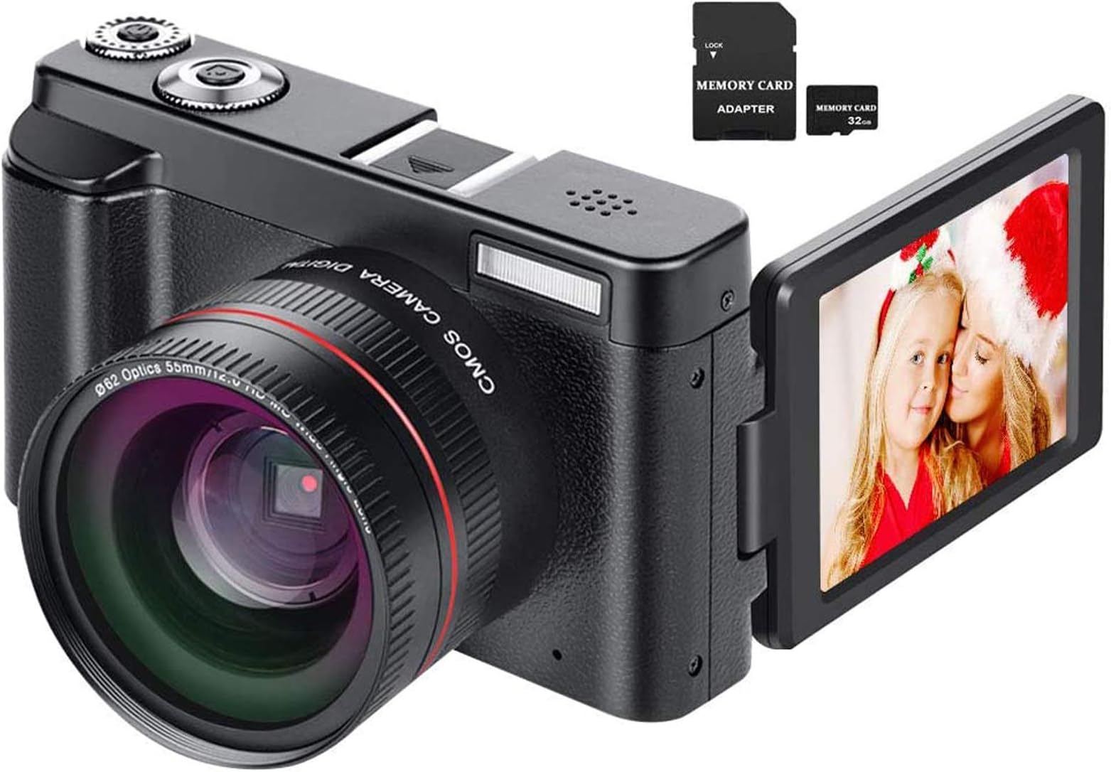 Digital Camera YouTube Vlogging Camera HD 1080P 24MP Video Camcorder 16X Digital Zoom with Wide Angle Lens, WiFi, Pause Function, Face Detection, 3’’ IPS Screen, 32GB SD Card, 2xBattery