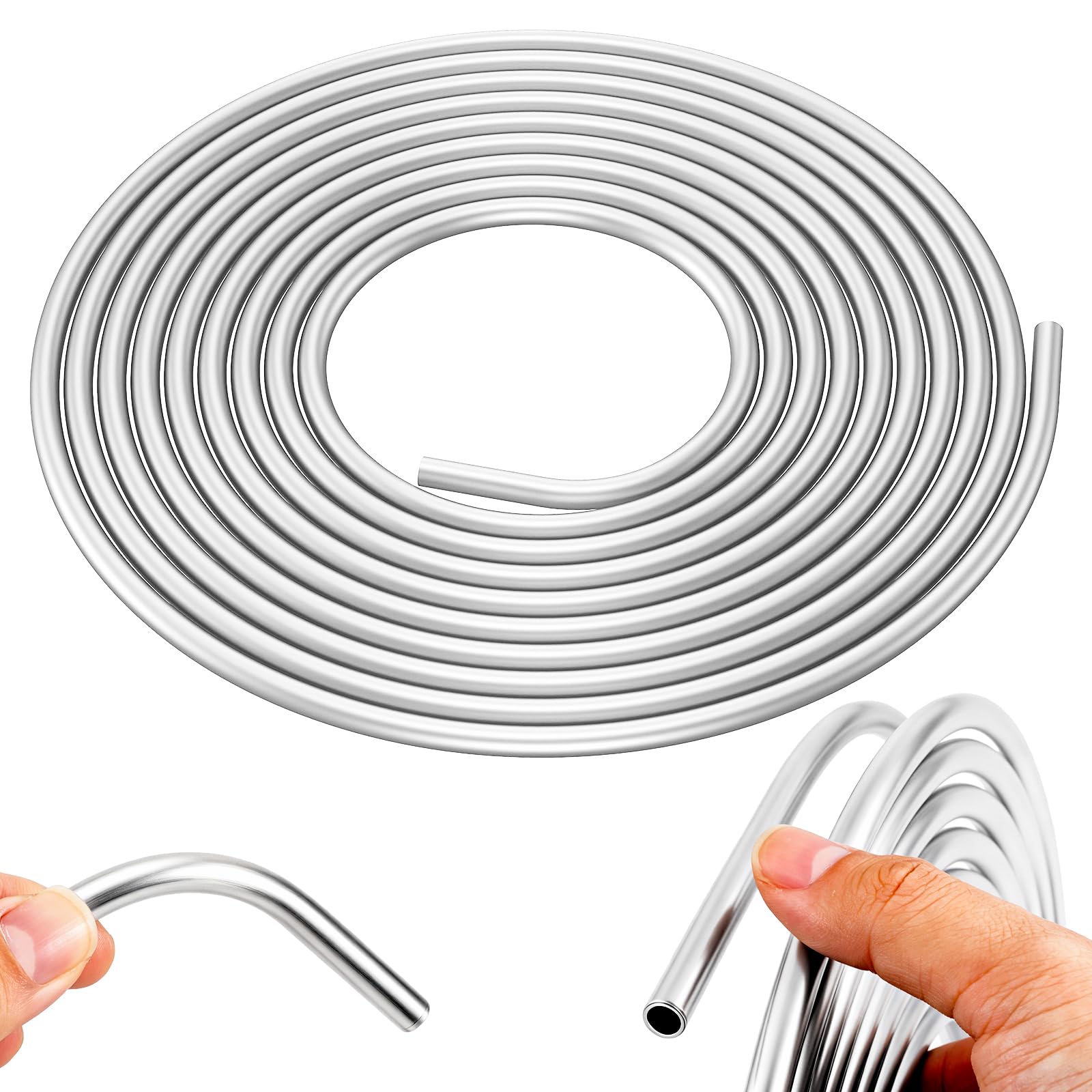 5/16" Aluminum Fuel Line Tubing, 16Ft Roll 3003 Alloy Rigid Metal Pipe, 0.035" Wall Thickness Flexible Tube for Cars, Trucks Hydraulic Brake, Transmission & Fuel Systems