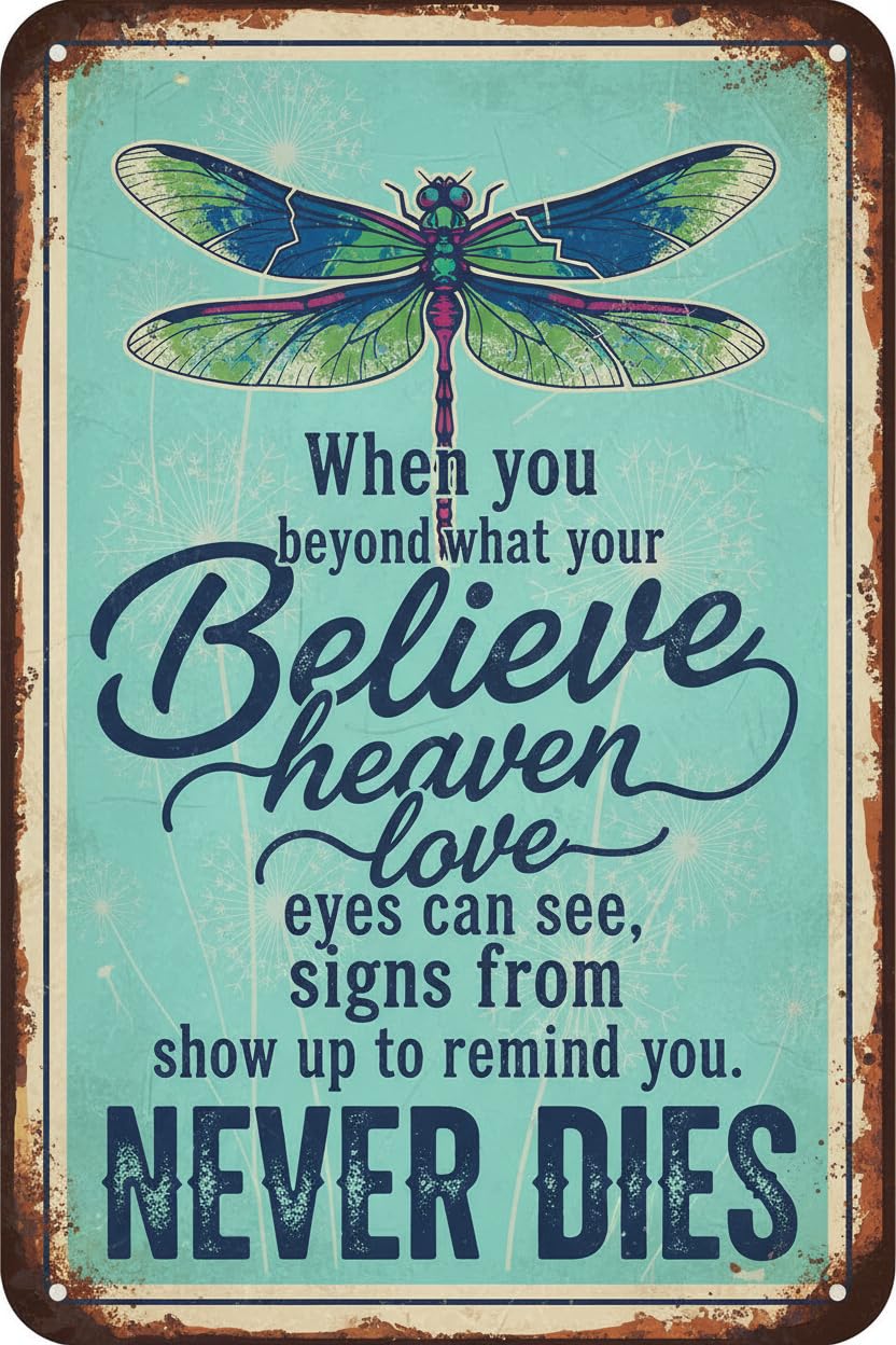 When You Believe Beyond Eyes Dragonfly Tin Sign, 8x12 Inch
