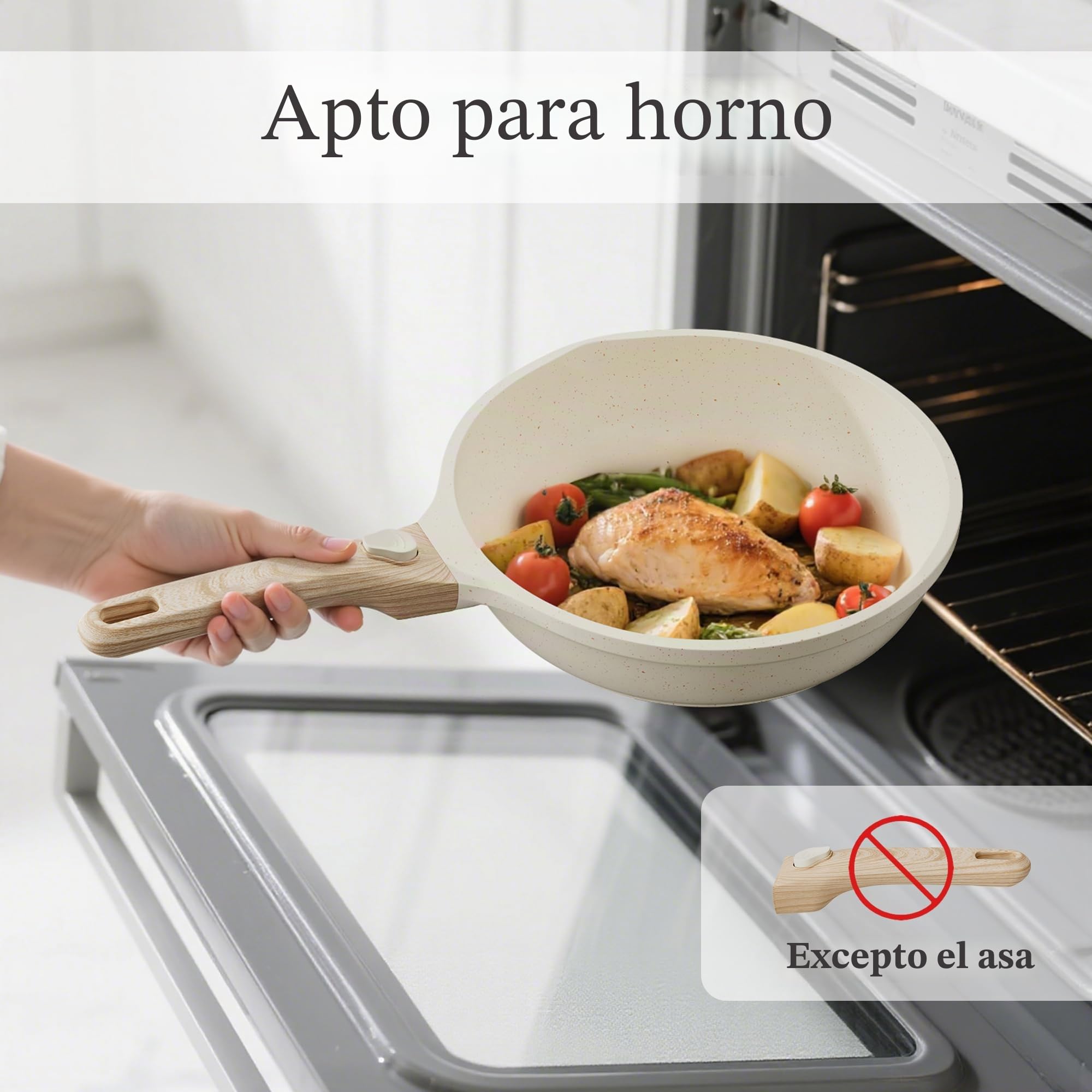 RIOVARM Inducción Juego de sartenes con asas Desmontables, Antiadherente Batería de cocina con Tapas, Granito Sartén para tortillas sin PFOA, Sartenes para freír Apto para lavavajillas y horno