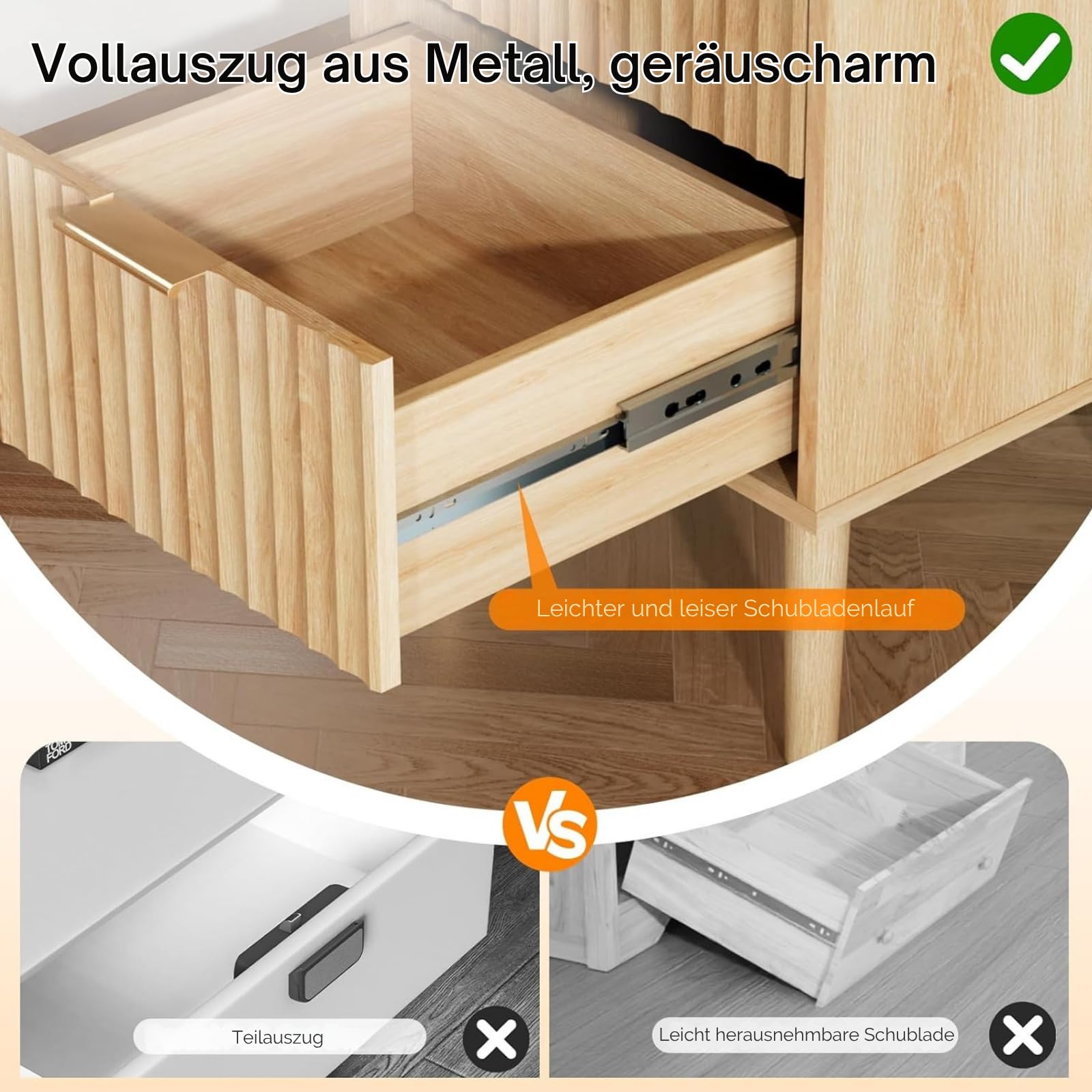 LEADZM Nachttisch 2er Set mit Ladestation, Nachttische 2 Schublade, Beistelltisch für Schlafzimmer, Europäischer Stecker, 40 x 39,5 x 60 cm