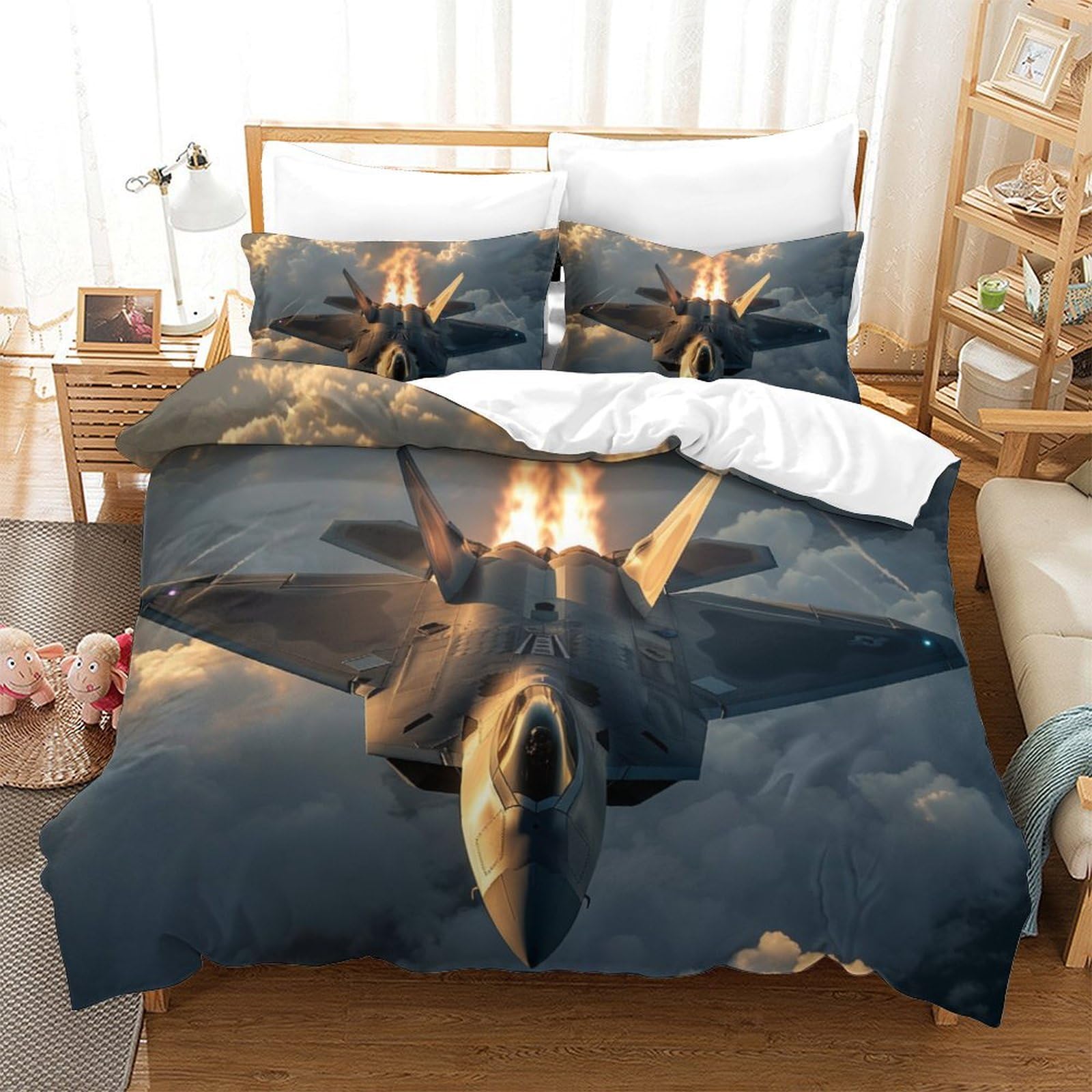 Housse de couette avions de combat anti-plis et respirante pour grand lit