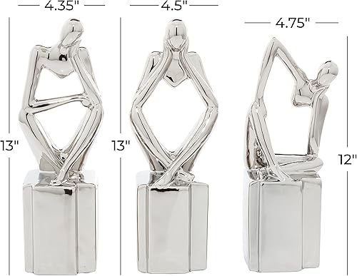 Miniatura 6 de CosmoLiving by Cosmopolitan Escultura decorativa de porcelana de cerámica, pensador sentado para decoración del hogar, juego de 3 figuras