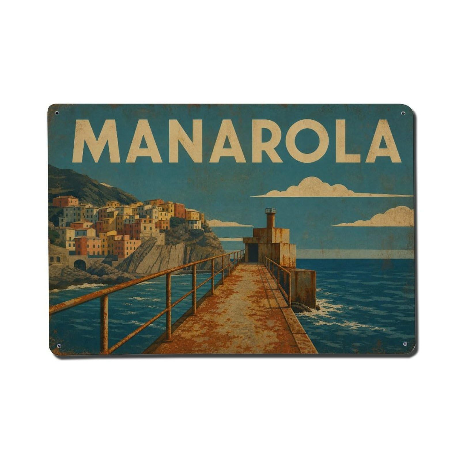 Vintage Travel Manarola Pier Jetty Coastal Structure Italy Metal Tin Sign