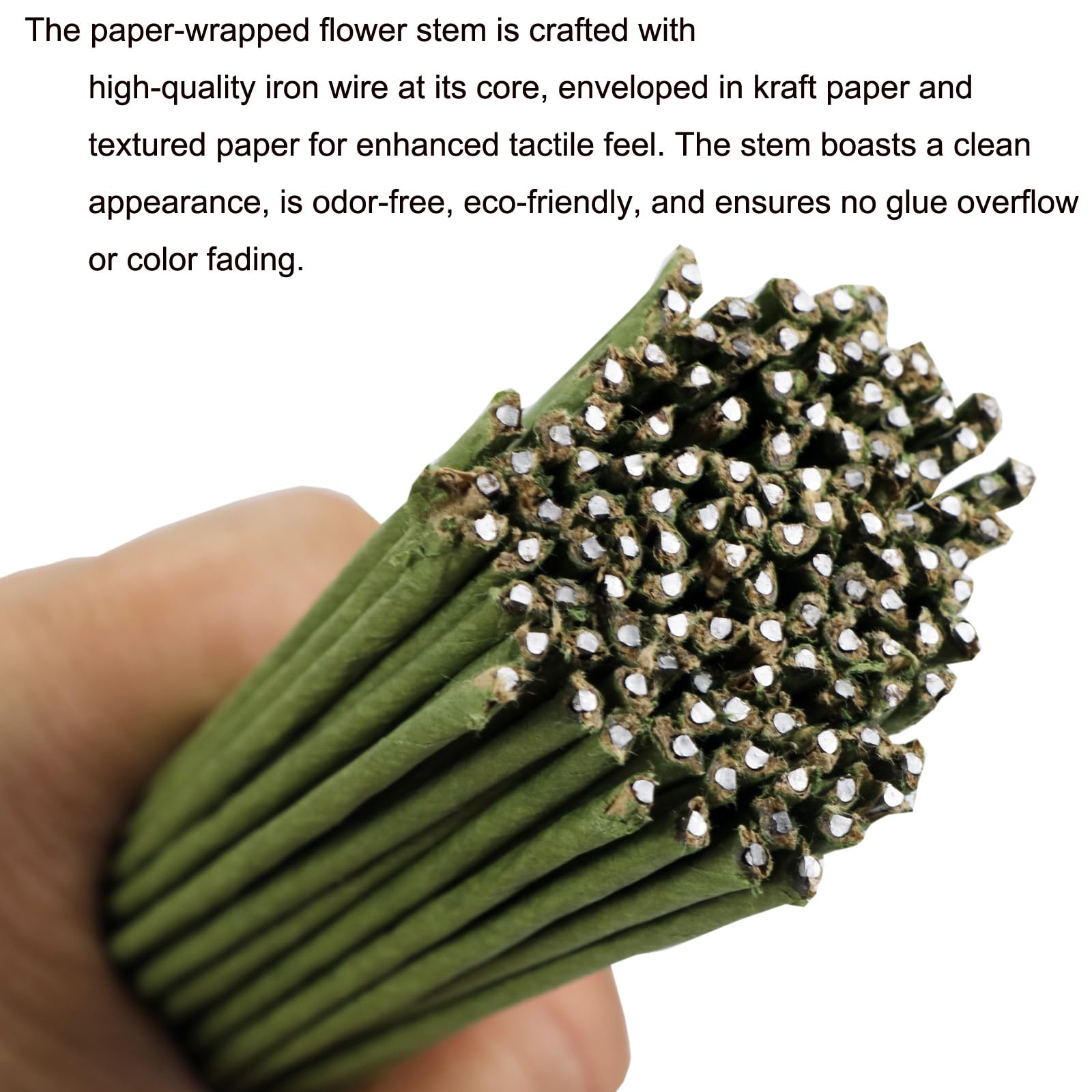 50 unidades de alambre floral de calibre 2, alambre envuelto en papel floral verde de 16 pulgadas/40 cm, tallos de floristería para suministros de arreglos florales, manualidades, ramos, tallos de