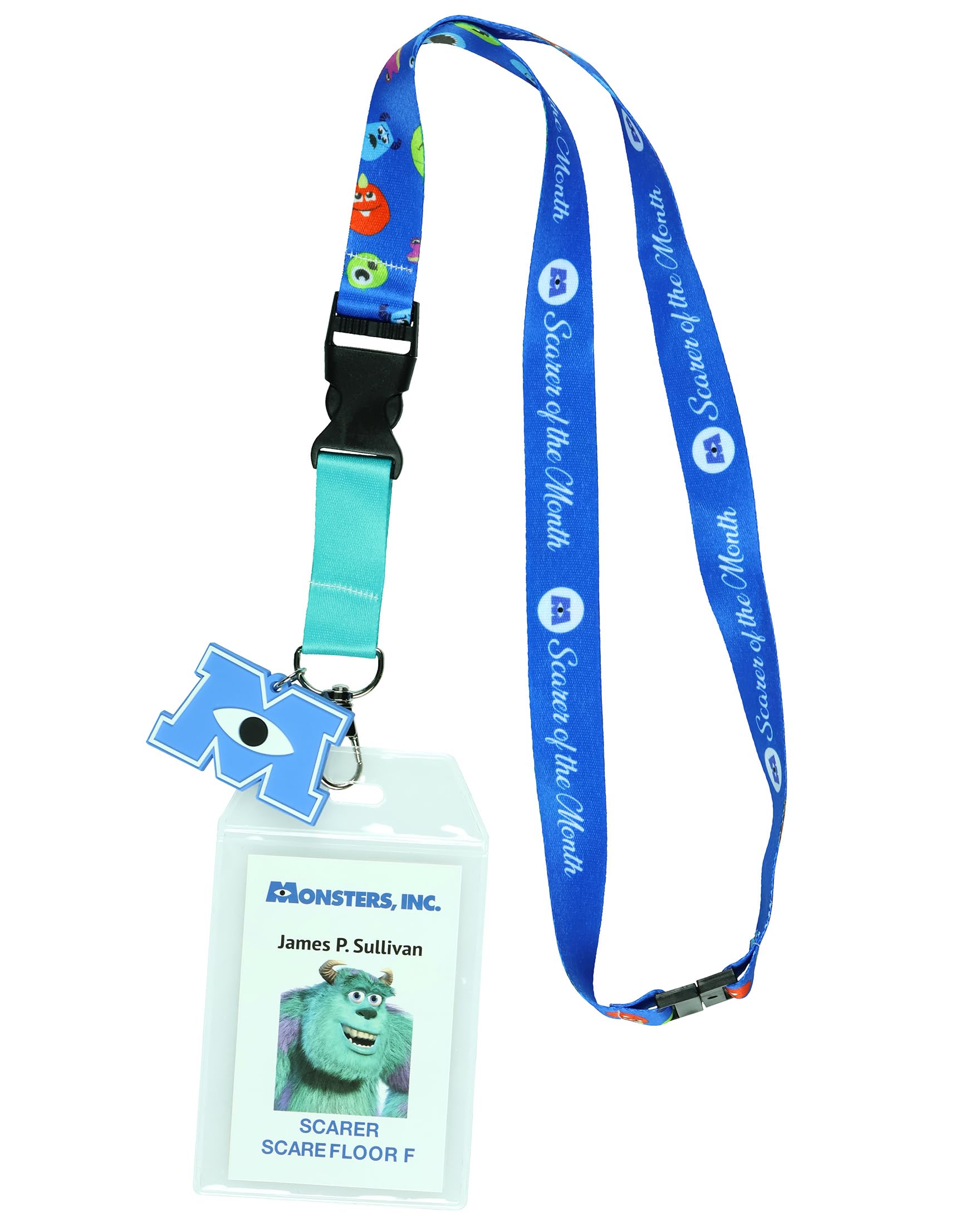 Disney Monsters Inc Scarer of The Month James P. Sullivan Sulley Breakaway Lanyard ID Badge Holder with 2" Rubber Charm (Blue)