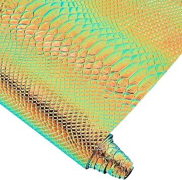 135 x 30cm Holographic Snake Embossed PU Leather Sheet Synthetic Vinyl Fabric Snake Textured Glossy Mirrored Faux Leather Rolls for DIY Crafts Earring Handbang MakingGoldenrod