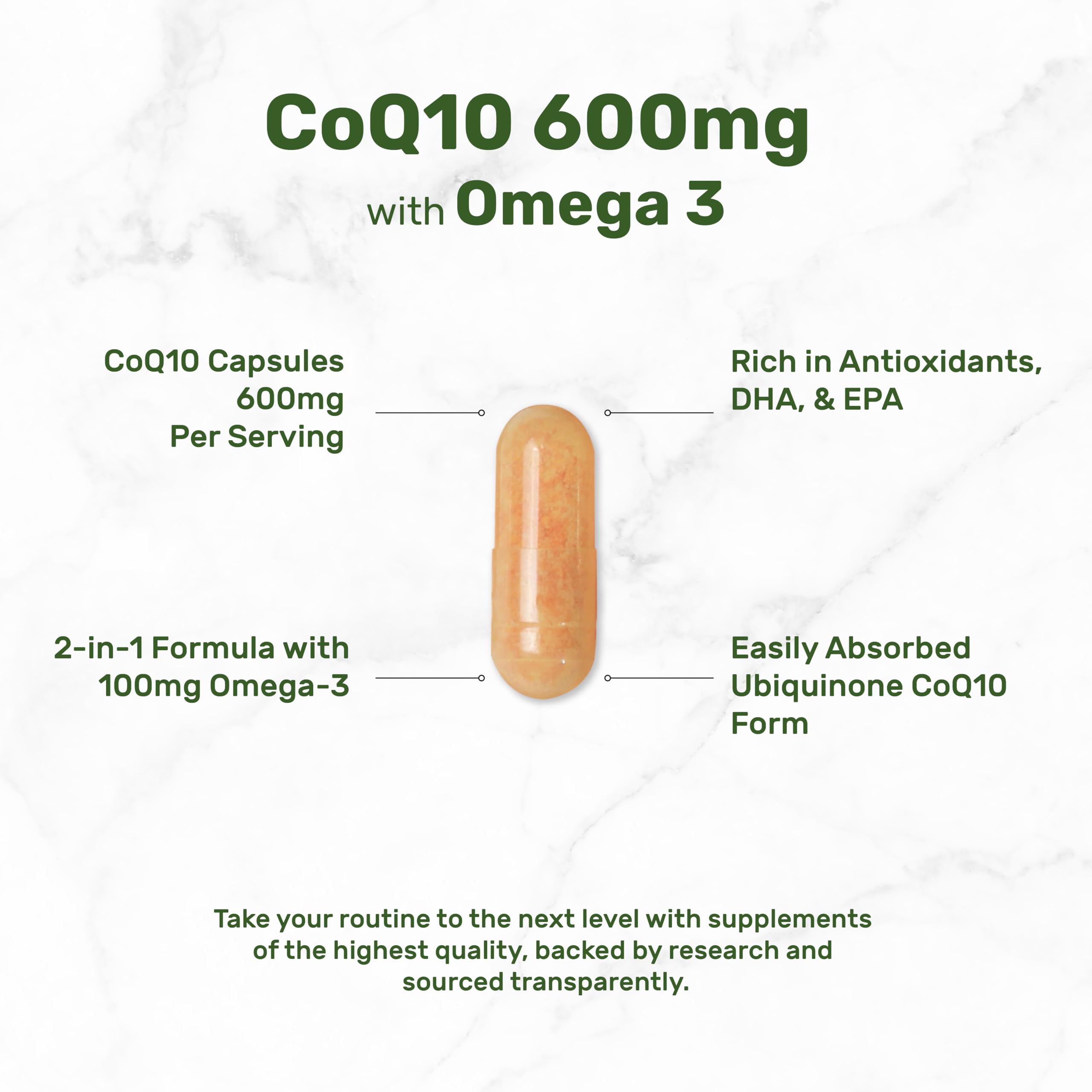 CoQ10 600mg, 120 Capsules – with Omega 3 Fatty Acid 100mg – Max Strength – Bioavailable Coenzyme Q10 Supplements – Heart, Energy, & Brain Health Antioxidant Support – Non-GMO — Amazon image 3