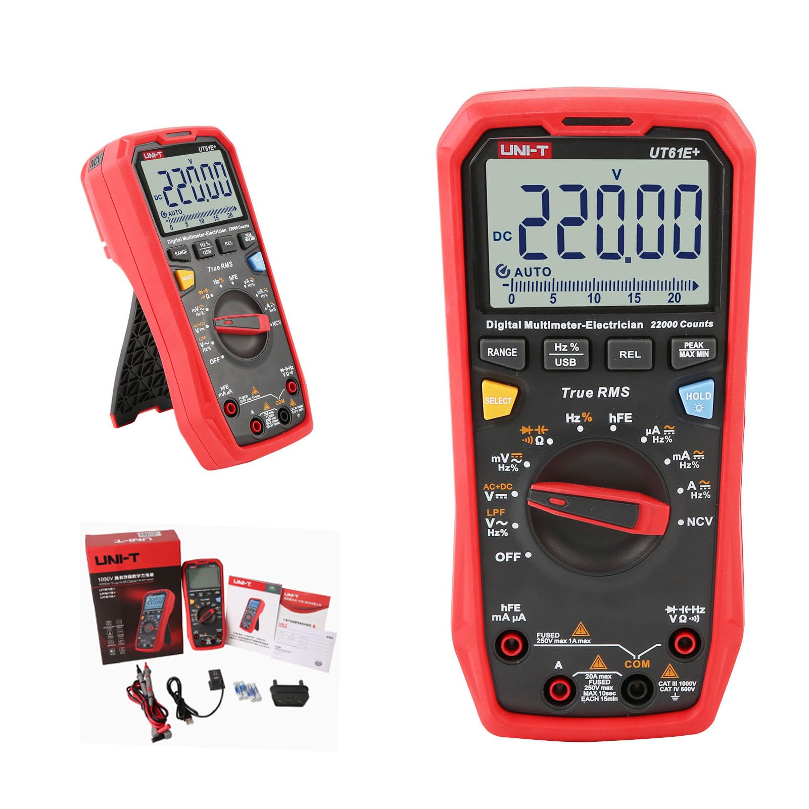 UNI-T UT61E+ 1000 V 20 A Digital Multimeter 22000 Counts Anzeige NCV hFE Auto Range True RMS AC/DC Spannung Strom Widerstand Kapazität Tester