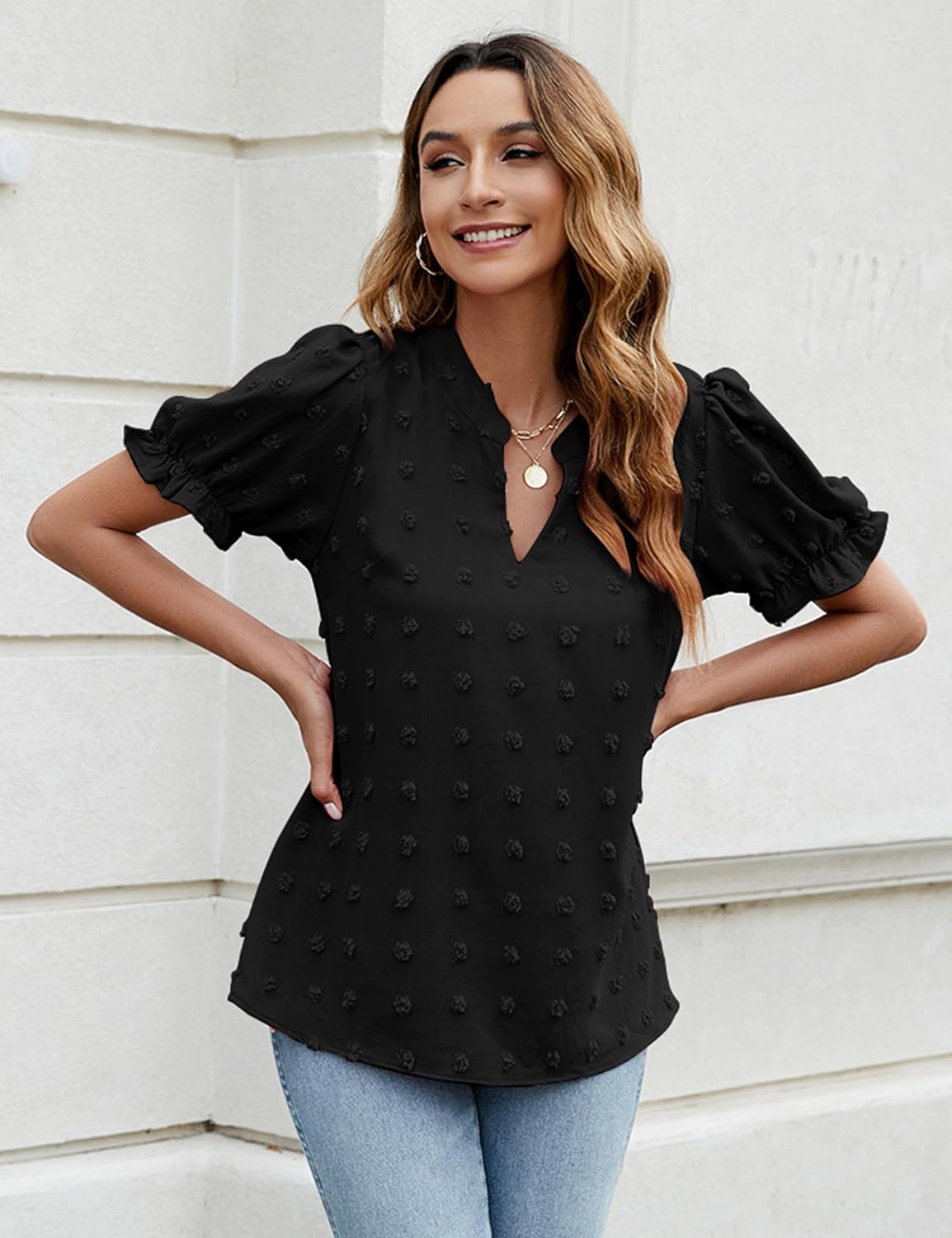 Blooming Jelly Women's Puff Sleeve Casual Tops Fashion White Polka Dot Blouses Dressy Ladies Summer Tops - Image 6