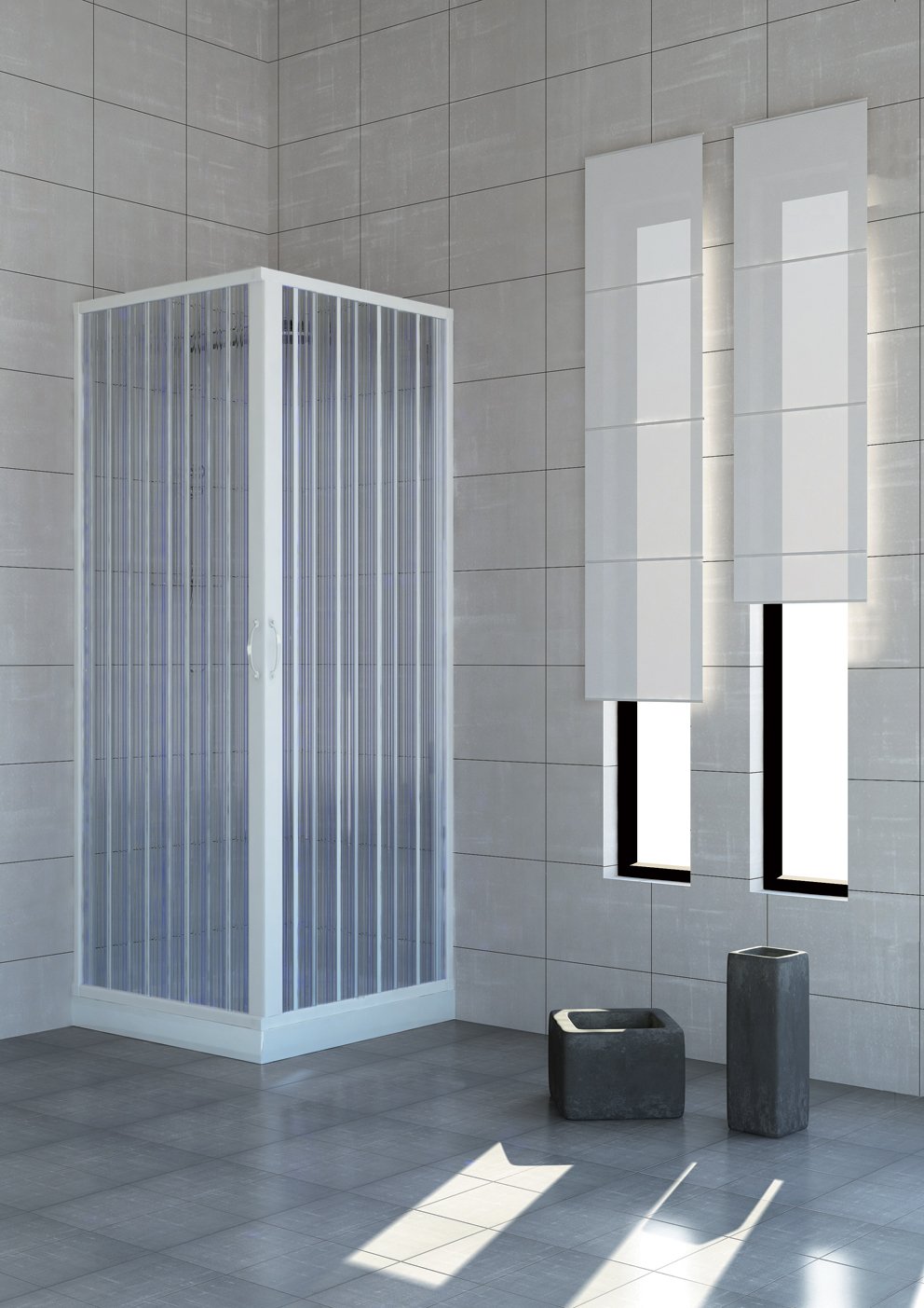 Rollplast BLUN2CONCC28080080 Box doccia a soffietto, dim. 80 x 80 x H 185 cm, in PVC, a due lati, due ante, con apertura angolare., Bianco