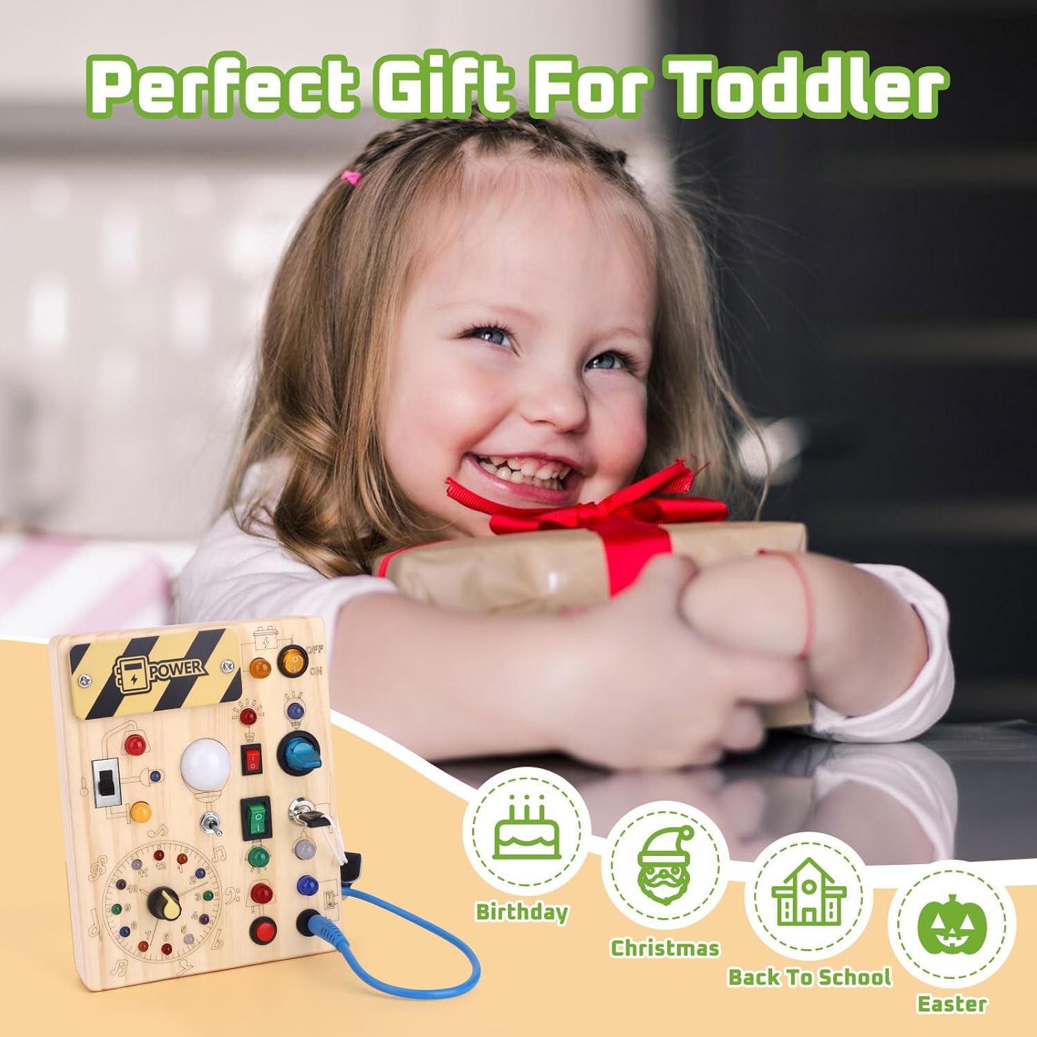 Toddler Toys Clock Busy Board with Led Light, Preschool Learning Activities Sensory Toys for Toddlers,Montessoti Toys for 1 2 3 Year Old