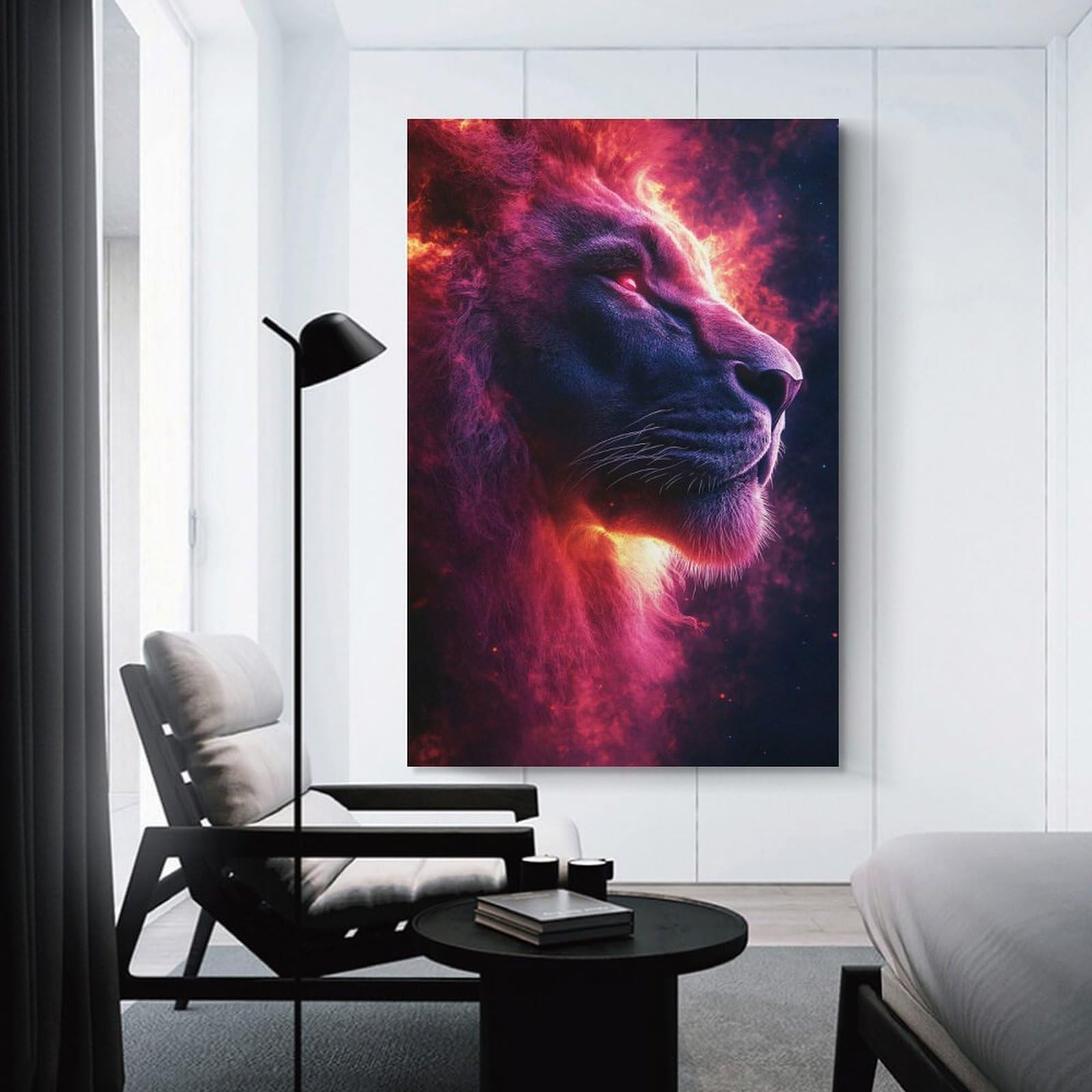 Junmoney Unframe-Style-12 Fiery Lion Portrait Poster, Picture, Metal Print, Paint By Creed Decorative Canvas Print, 20X30inch(50X75cm), For Home, Office, Studio Or Guest Room, Versatile Wall Decor For Many Rooms