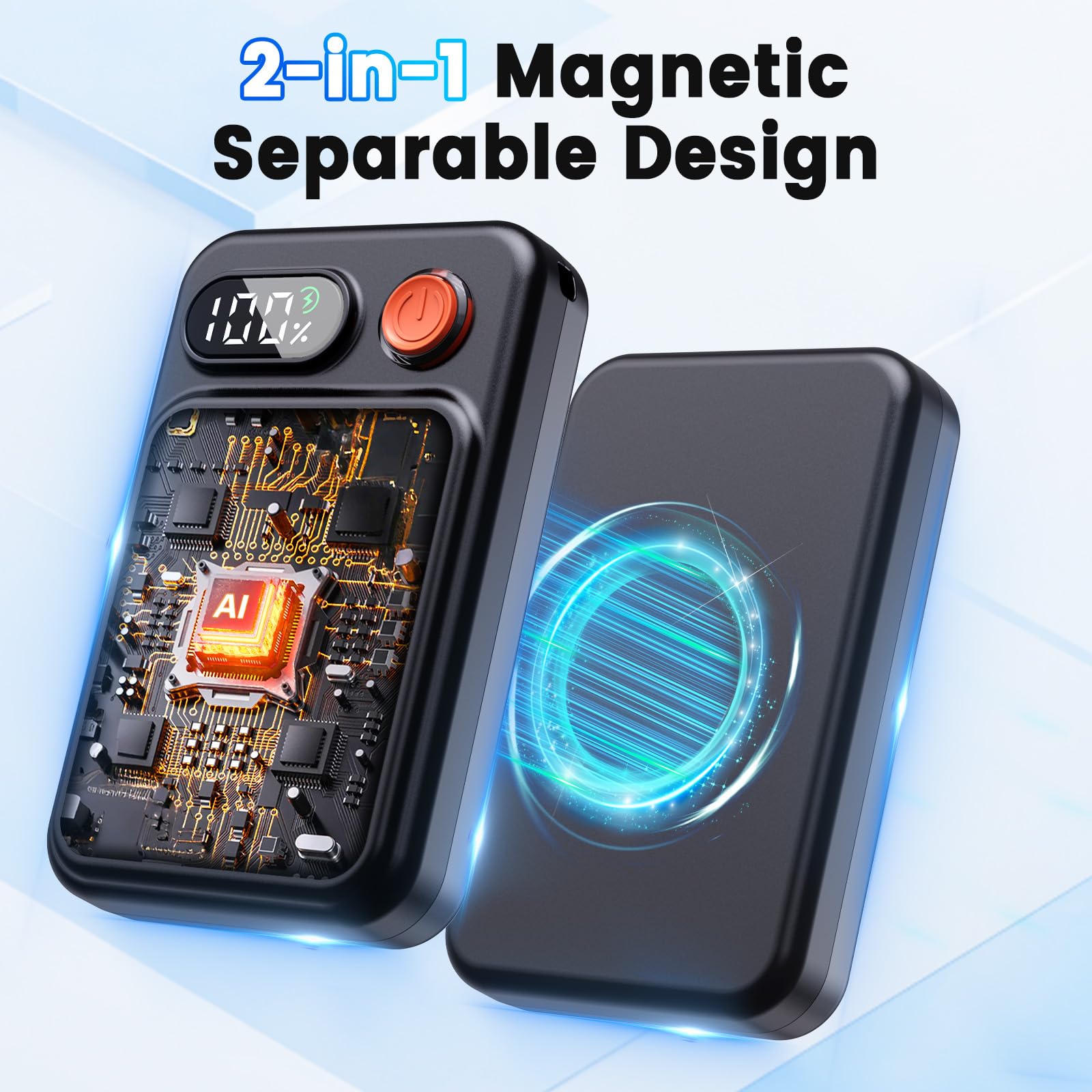 Scaldamani ricaricabili, confezione da 2 – elettrico, magnetico, display a LED, 4 livelli di calore, regalo per uomini, donne, bambini, USB-C, cordino, scaldamani, per golf, sci, campeggio, caccia