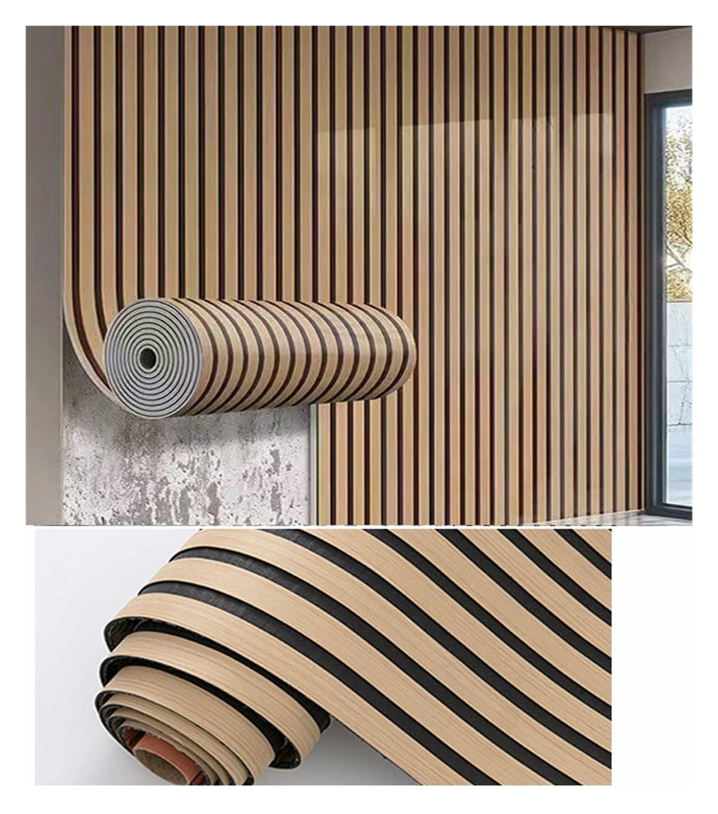 Papel pintado insonorizado, panel de listones 3D para despegar y pegar, panel de pared de PVC impermeable para decoración de interiores, fondo de TV y techo
