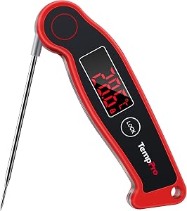 TempPro 料理温度計 防水 熱電対 デジタル 折りたたみ式 キッチン 調理用 揚げ物 天ぷら 肉 コーヒー 製菓 パン作り ミルク 離乳食 | 1秒瞬間測定 -50~300℃ ±0.5℃高精度 両利き 発光ディスプレイ ロック・校正機能 水洗い可能 マグネット付き 中心温度計 油温計 食品 TP19(旧ThermoPro)