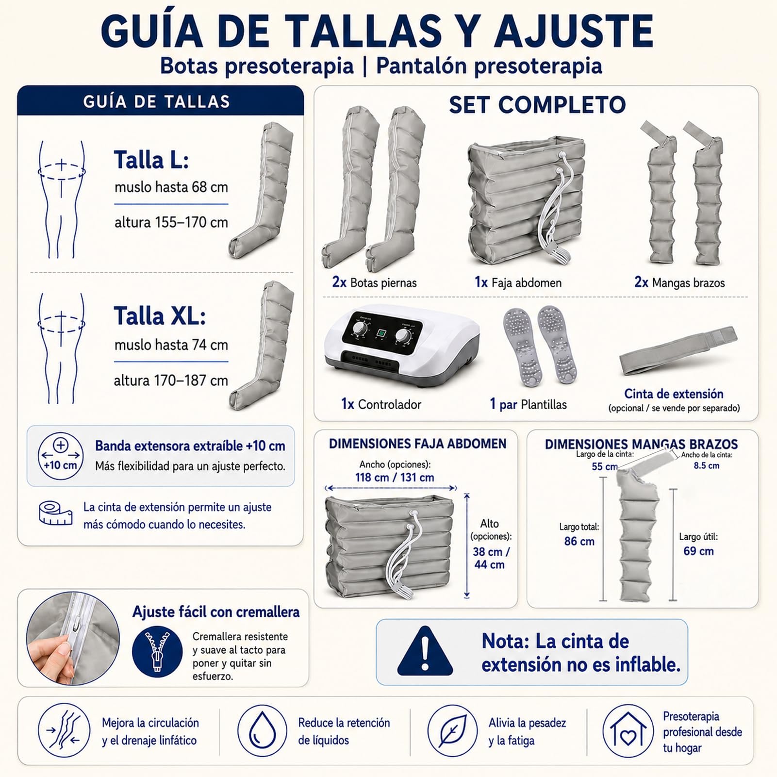 SULQING Botas Presoterapia Piernas Completas para Casa con 6 Camaras,L