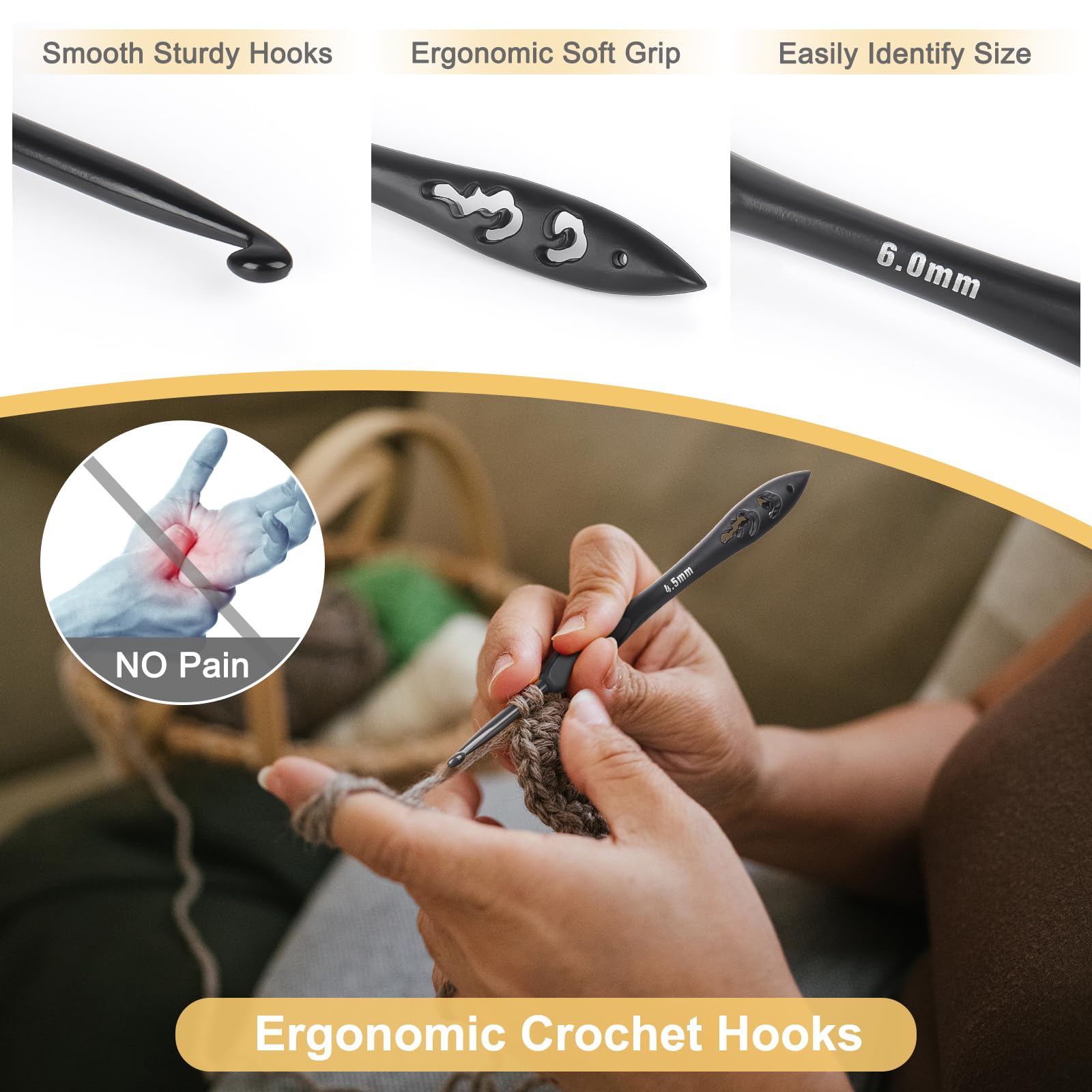 Reessy Lot De Crochets De 2 à 6 Mm Pour Mains Arthritiques, 9