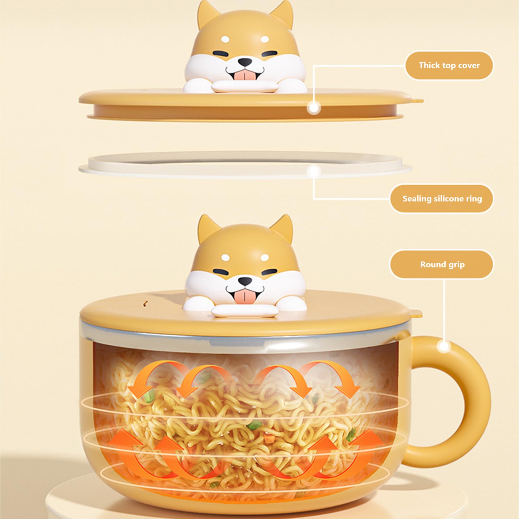 Sophie & Panda Porseleinen Instant Noedelkom met Handgreep 1000 ml - Een Must-Have Accessoire voor Iedereen Die Van Aziatische Noedels Houdt - Eén Nieuwigheid 14 cm X 11,5 cm Ramen Kom met