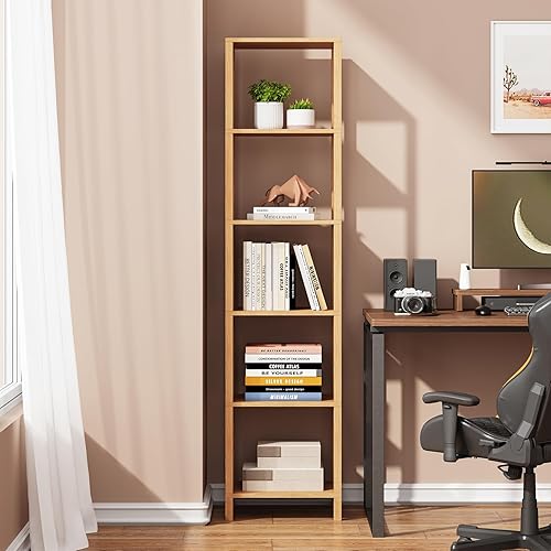 Miniatura 5 de TUTOTAK Estantería para libros de 6 niveles, estantería estrecha para espacios pequeños, estantería apilable de bricolaje, para sala de estar,