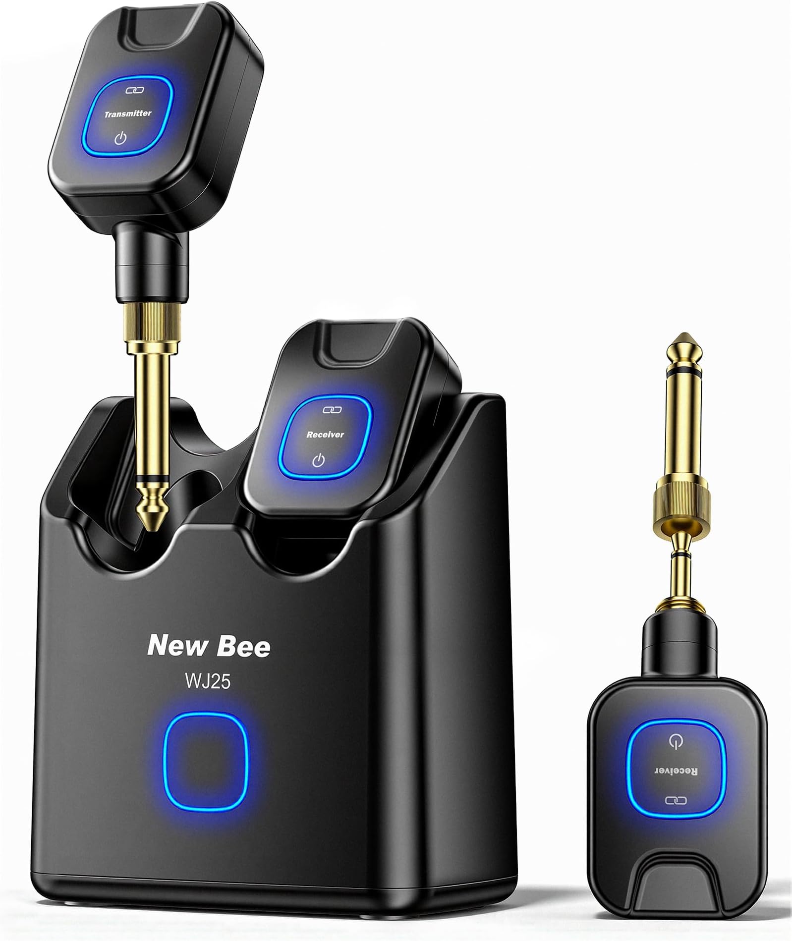 New Bee 5.8GHz Wireless Guitar System with Charging Case, 6 Channels Wireless Guitar Transmitter Receiver, 4.6ms Low Latency 98ft Range, 2-in-1 Plug (6.35mm & 3.5mm) for Electric Guitar Bass Amp