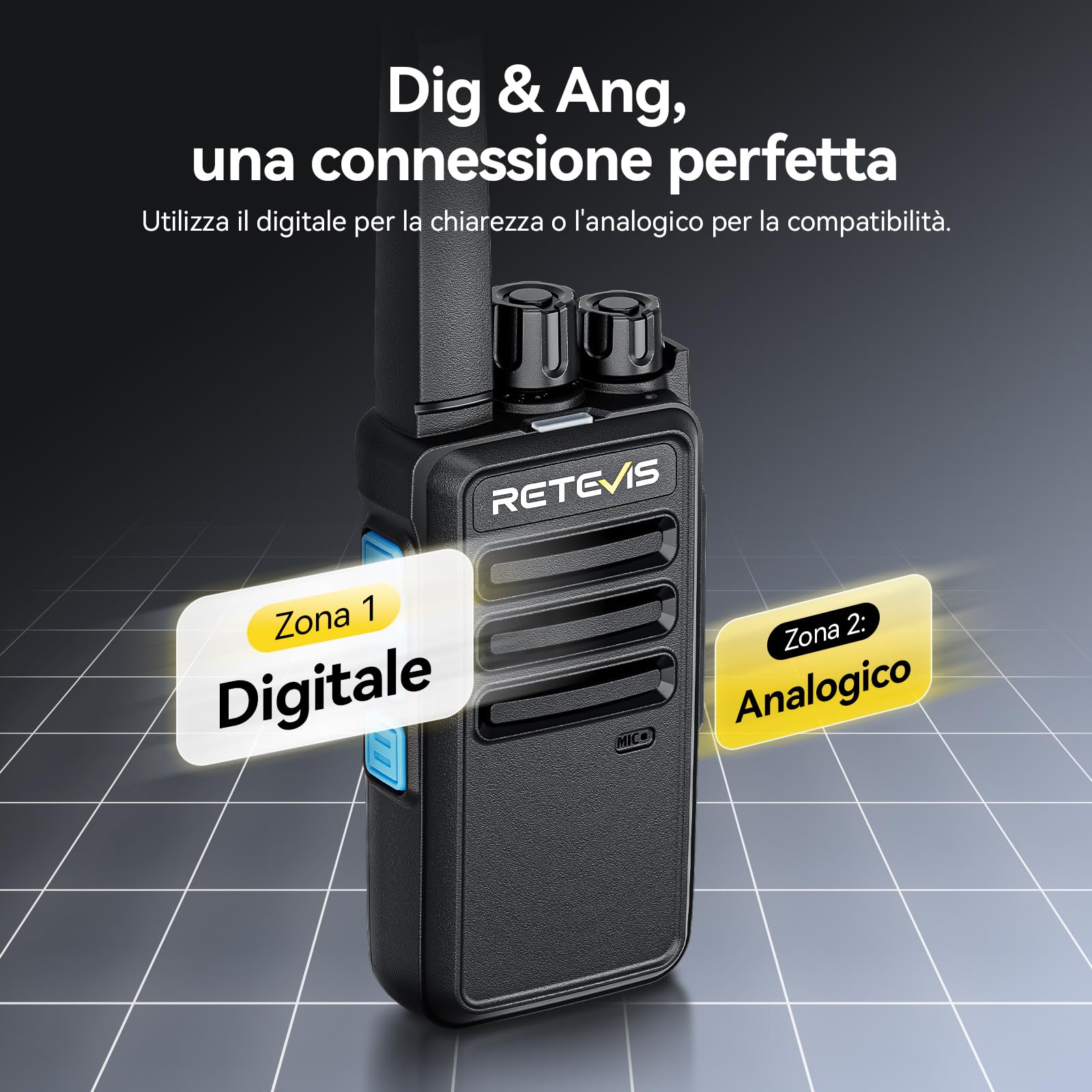 Retevis RT668D Walkie Talkie DMR Professionali, Ricetrasmittenti PMR446 Senza Licenza, 256 Canali, Ricarica 2000mAh Tipo-C, Chiamata di Gruppo, Wolky Toki per Sicurezza e Hotel (confezione da 4)