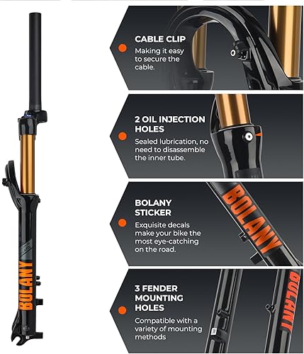 Miniatura 5 de BOLANY Horquilla de suspensión de bicicleta de 27.529 pulgadas, viaje de 1.126in (1-18 pulgadas)*8.661in dirección recta sin rosca 0.354in