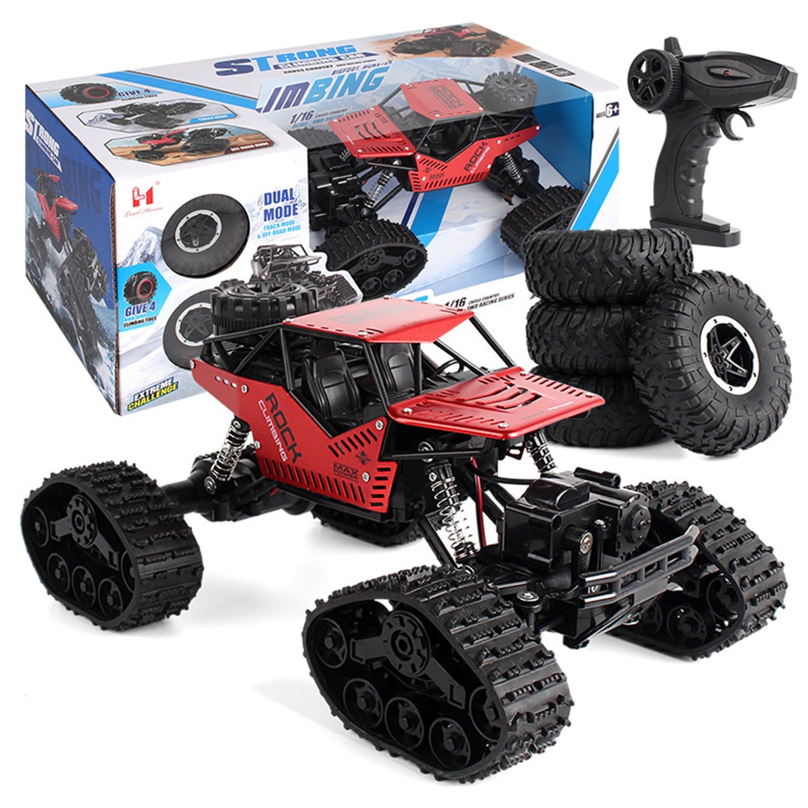 Aleación Escalada Tracción 4 Ruedas Coche teledirigido Off-Road Pista Neumático Moto de Nieve Coche Infantil (Rojo, Talla Única)