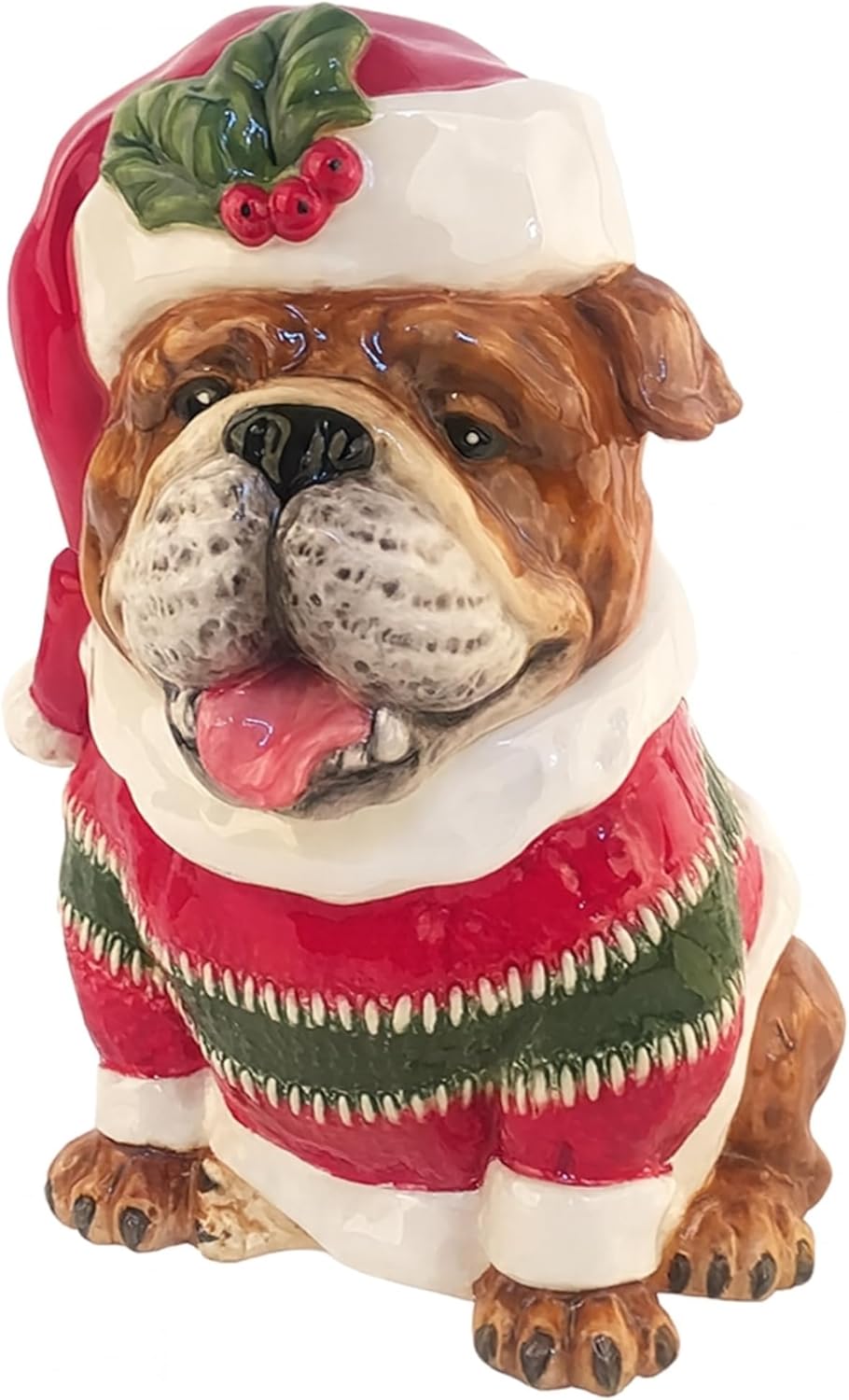 Blue Sky Clayworks Bulldog Cookie Jar, Ceramic, Holiday Sweater Kitchen Keepsake