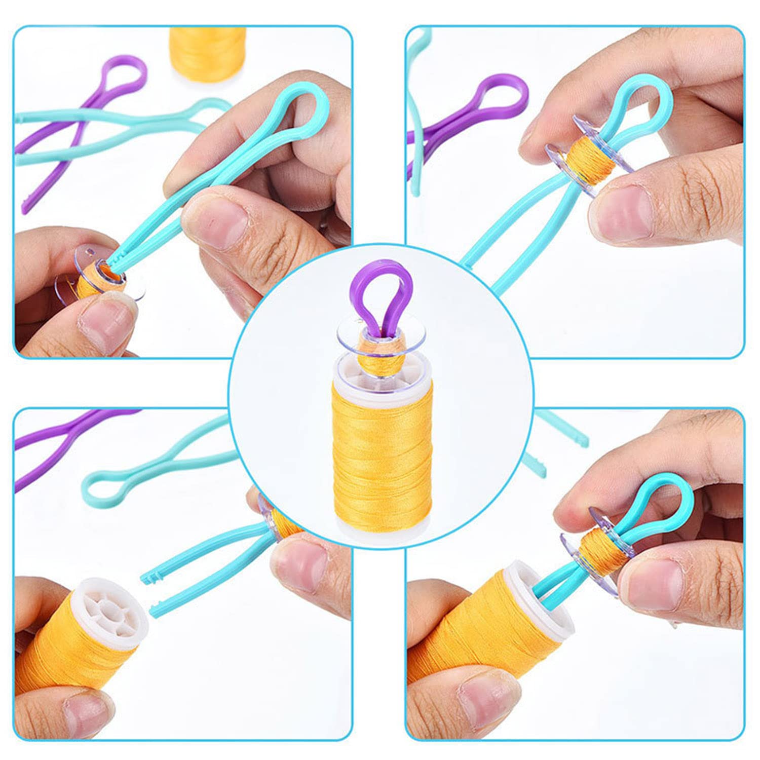 Juego De 60 Clips De Hilo Para Máquina De Coser - Organizador Para Bobinas Y Carretes, 4 Colores, Plástico Duradero Y Reutilizable