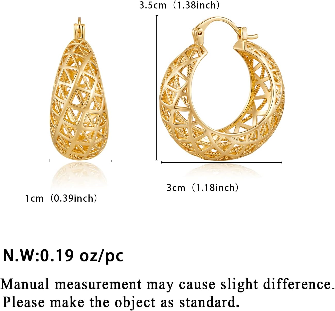 WOWORAMA Gold Filigree Hoop Earrings for Women 14K Gold Plated Thick Chunky Hoop Earrings Boho Vintage Filigree Earrings Wide Large Openwork Hoop Earrings - Image 6
