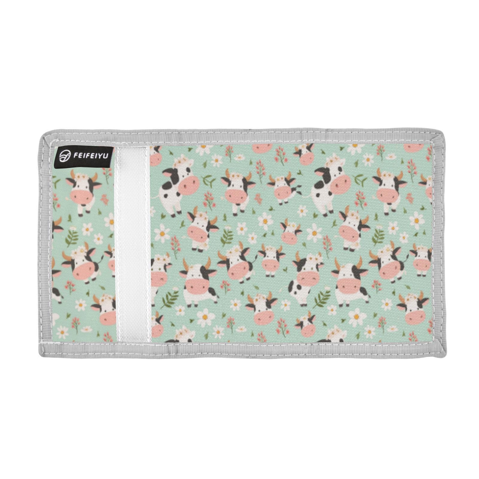 Wusikd Cute Cow White Kids Wallet for Boys Girls Flowers Leaves Toddler Trifold Wallet Novelty Wallet for Teens Women Men