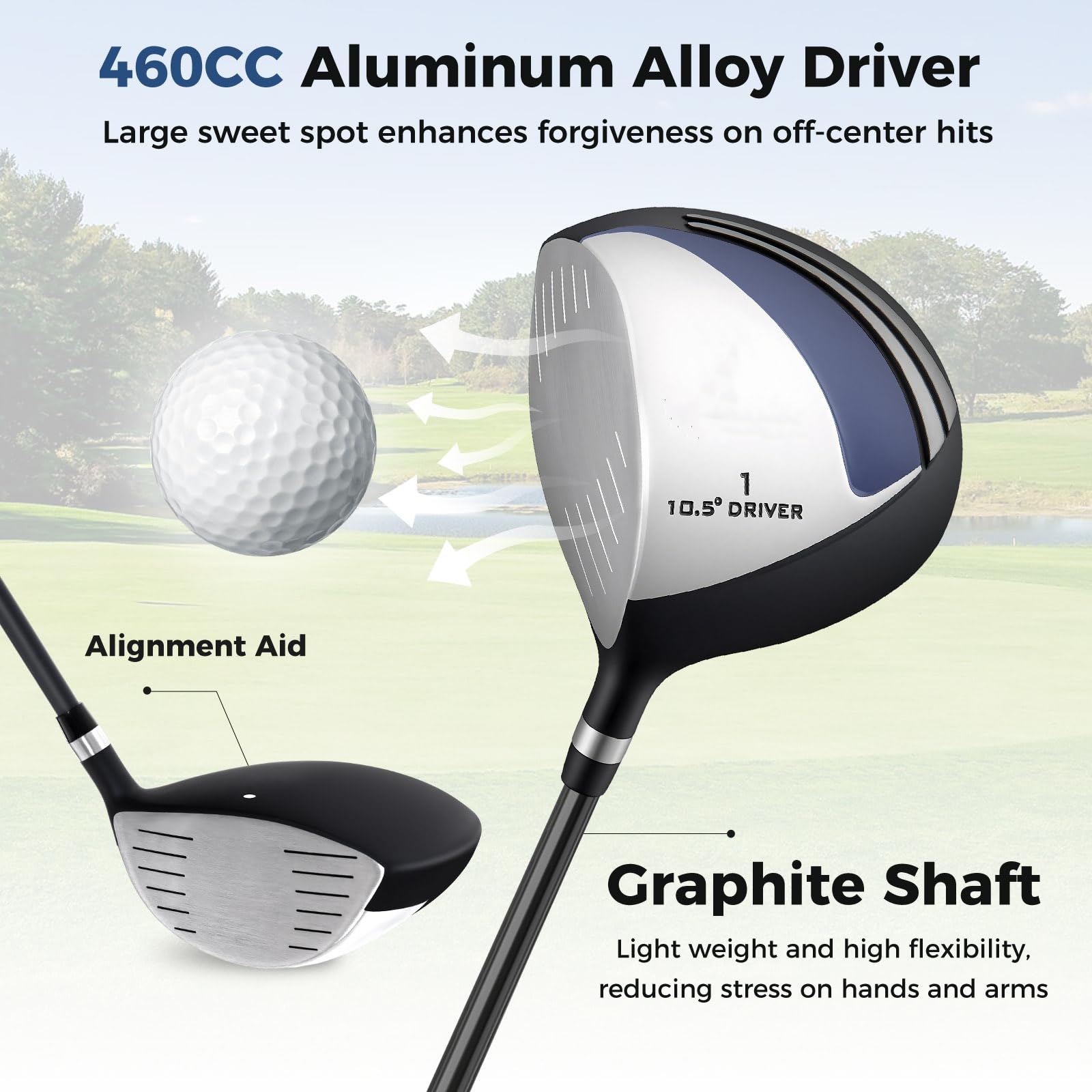 LIFEZEAL Komplettes Golfset für Herren, Golfset tragbar rechts, Tasche mit 7 Fächern, Putter, 3 Holz: Driver #1, Fairway #3, Hybrid #4, 5 Nadeln: #6, #7, #8, #9, Pitching Wedge
