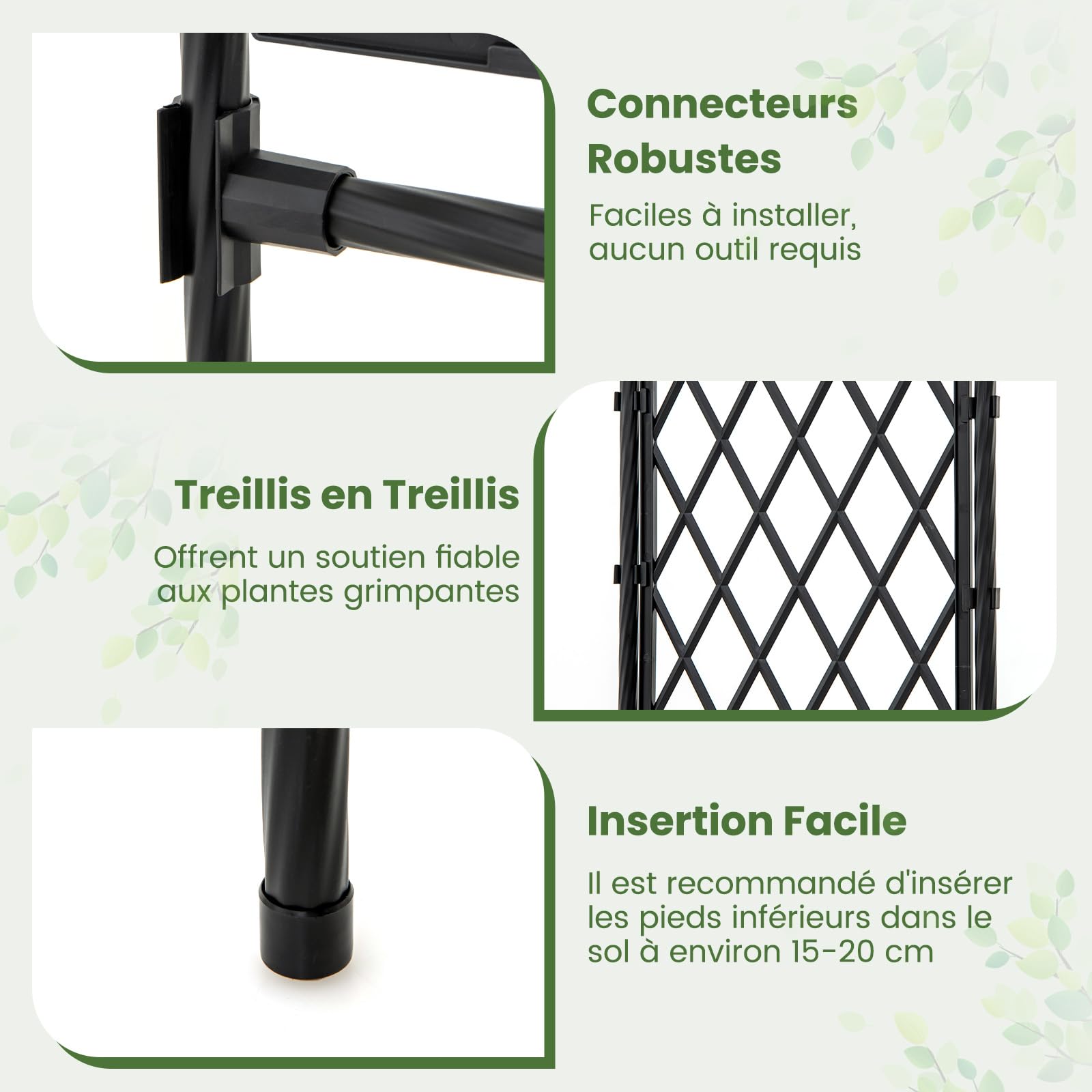 GOPLUS Arche de Jardin 210 CM avec Treillis, Arceau Porte de Jardin Rosiers Exterieur en Métal pour Plantes Grimpantes,Plantes Vignes, Décoration de Fête Mariage (Noir,170 x 39 x 210 cm)