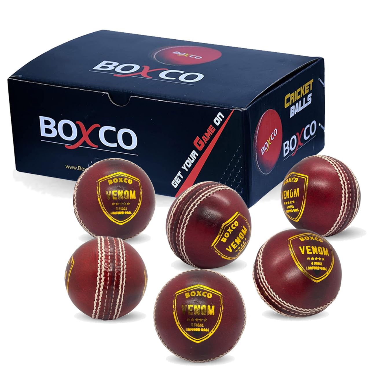 BOXCO Hand Made Cricket Leather Ball Pack of 6 Venom Red Ideal for