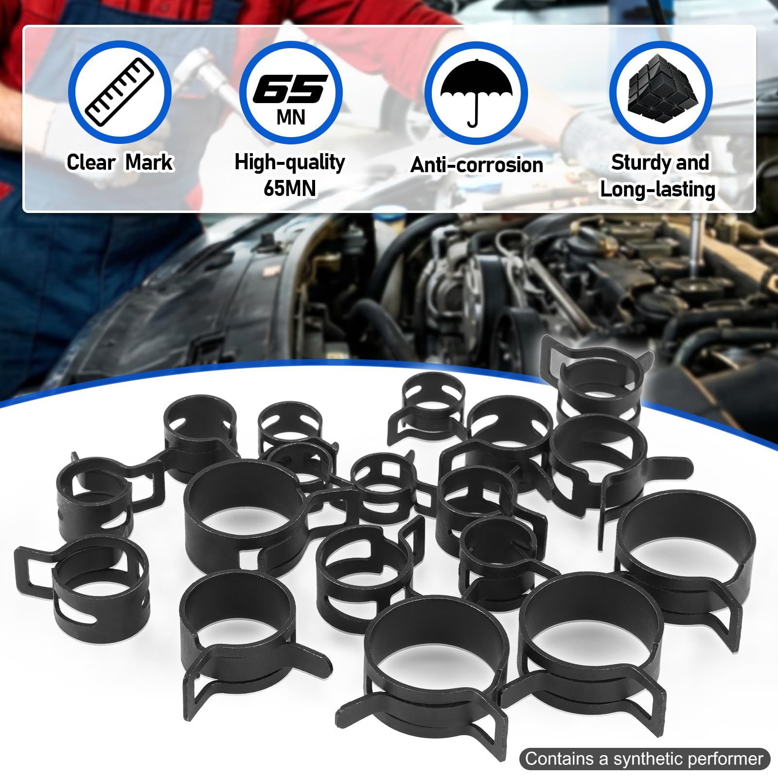 Toolwiz 130 szt. 6-25 mm zaciski do węży sprężynowych z obrotowymi szczypcami zaciskowymi do węża, 16 rozmiarów zacisków do węża, asortyment opasek sprężynowych, przewód paliwowy, wąż próżniowy