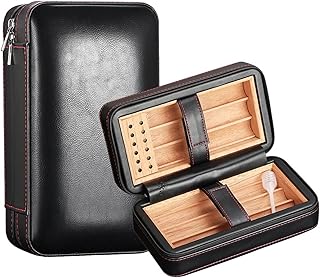 シガーヒュミドール Galiner レザーシガーヒュミドールボックス旅行ポータブル杉材シガーケース 4 ホルダーシガーボックス加湿器湿度計ギフトボックス付き ポータブルシガーボックス