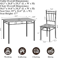 Vista 2 de 5 Piece Dining Table Set, Modern Metal&Wood Kitchen Dinner Table with 4 Chairs, Dining Room Table Sets for Small Spaces, Gray Gris
