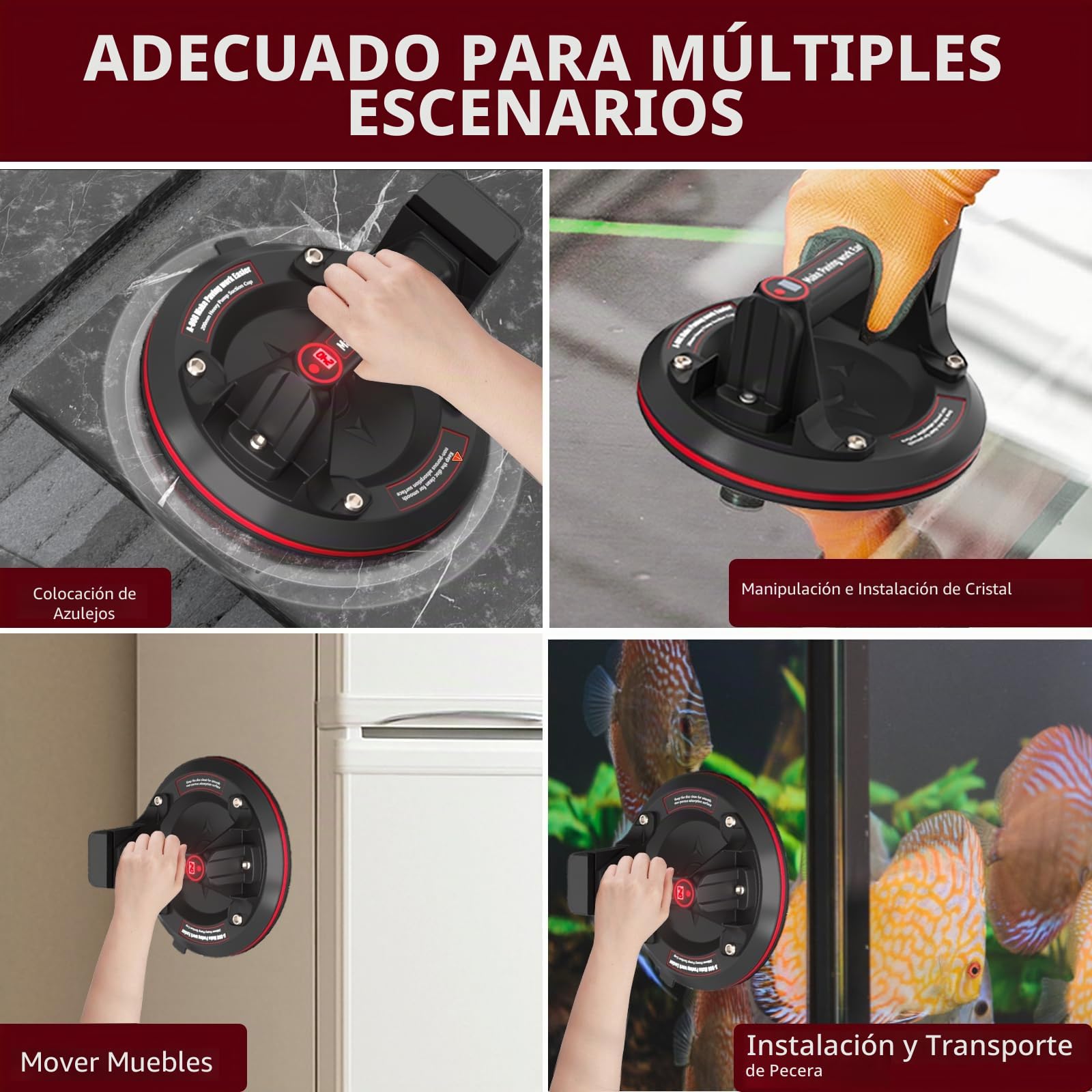 Ventosa de azulejos eléctricos, 2 piezas de 8 pulgadas, ventosa de cristal con pantalla LCD, manómetro, caja de herramientas portátil, industrial con ventosas de vidrio para elevar el cristal