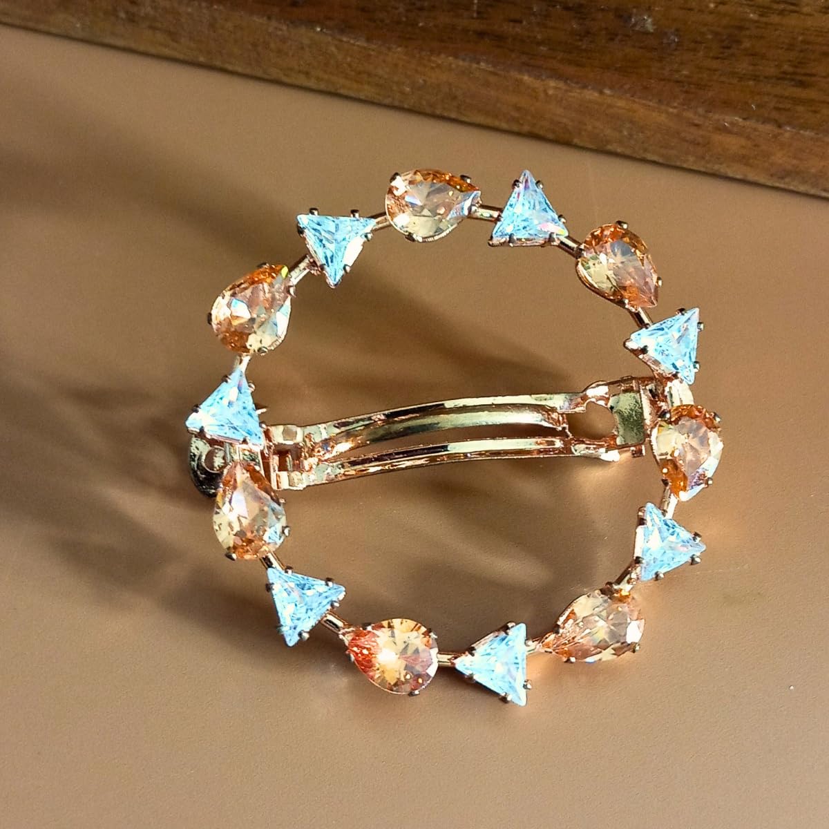 Luxury Crystal Hair Claw Clip Rose Gold Round Champagne Triangle Stones for Women