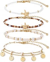MittiJoy 5PCS Beach Jewellery for Women, Fancy Anklets for Women, Bohemian Style Anklet, Set of Five Adjustable Anklets for Casual Wear and Parties