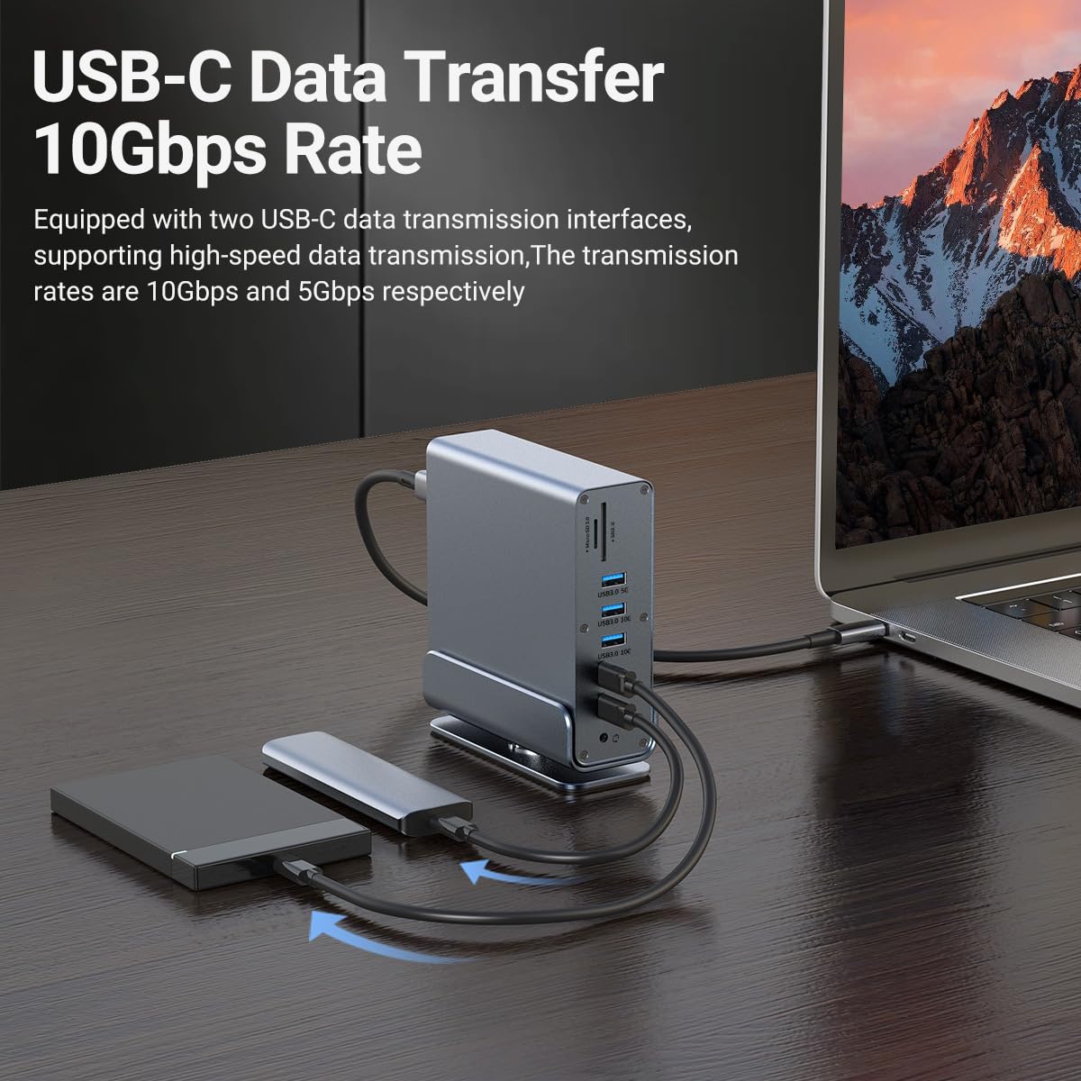 Stacja dokująca USB 15-in-1 do Msi Raider Katana Titan Stealth Vector Creator Prestige Summit Cyborg Sword Pulse Laptopy do gier, mit 360°Drehfuß, 2* 4K HDMI, 1 * DP, 10Gbps USB, RJ45, Audio, SD/TF