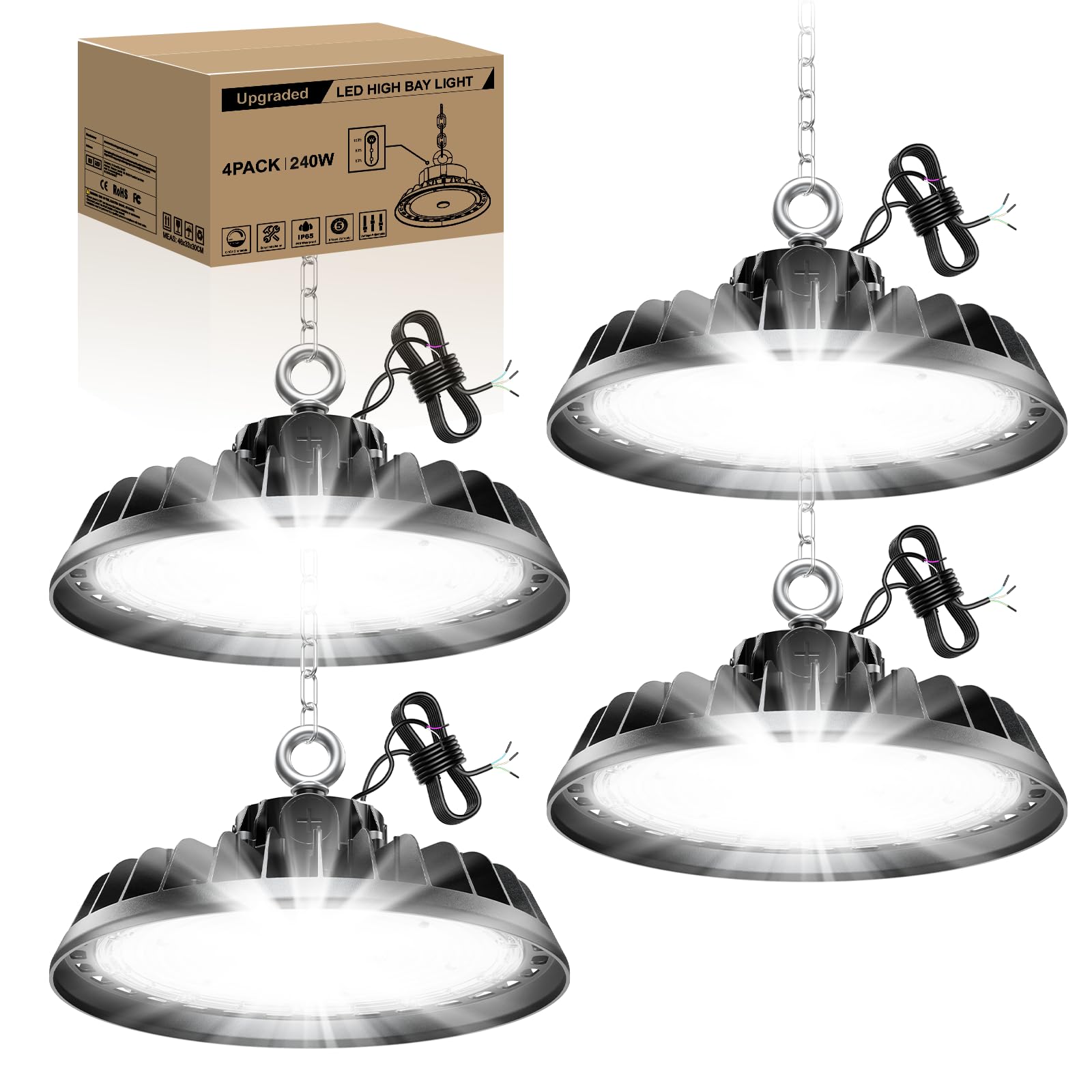 RUISUN 150-240W LED Hallenstrahler Dimmbare UFO High Bay Light Treiber Superhelle LED Werkstattlampe Deckenleuchte IP65 Industriestrahler 120°für Fabriken, Lager