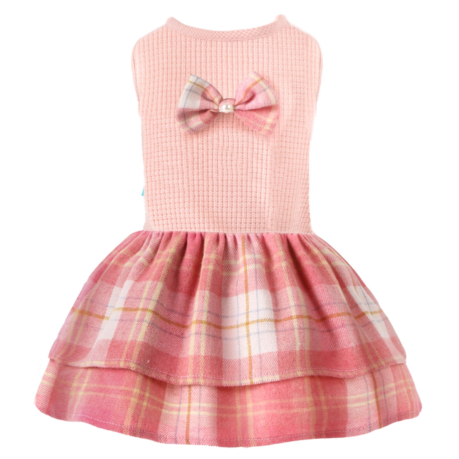 LaifugWaffle Fancy Dog Dress with Pearl Bow Decor, Birthday Dog Clothes for Small Dogs Girl, Dog Outfits for Wedding Holloween Christmas, Cat Attire, Petal Pink, Medium