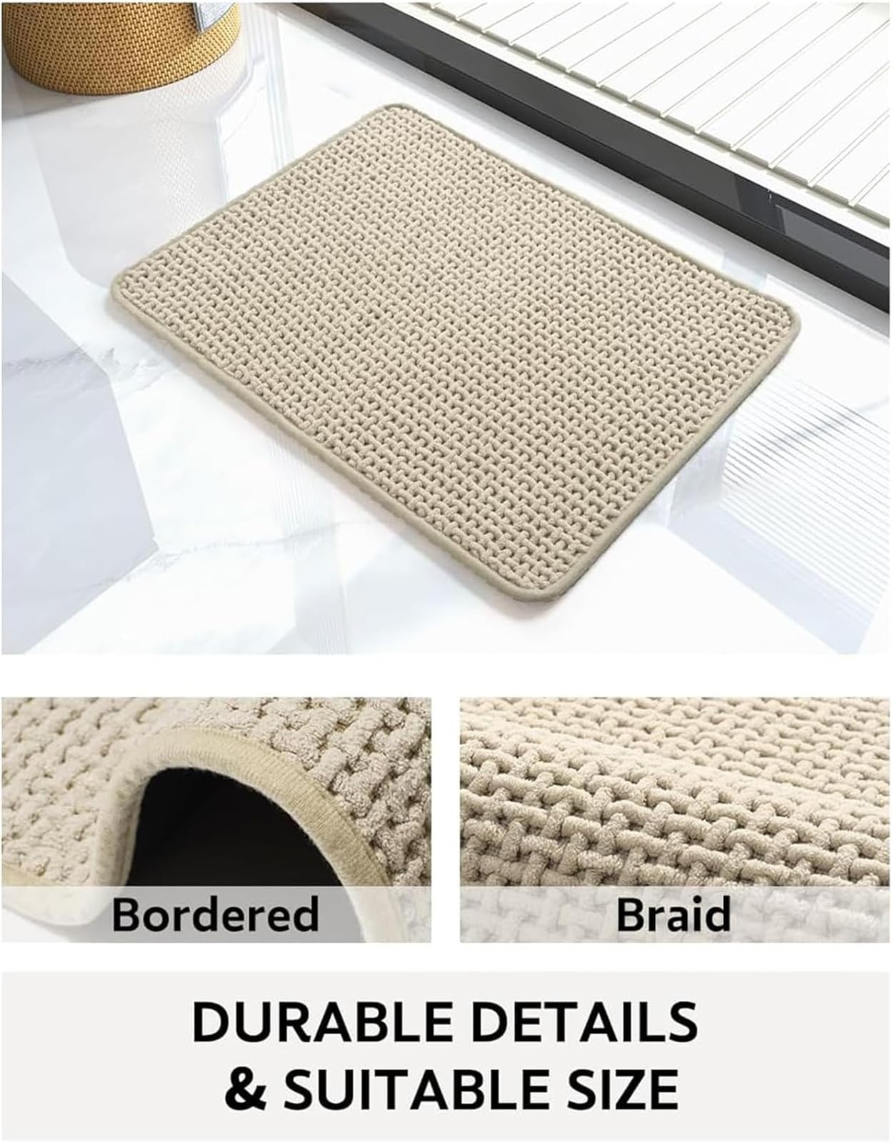 Alfombrilla de baño de felpilla suave y absorbente, antideslizante, lavable a máquina, color beige, 40 x 60 cm